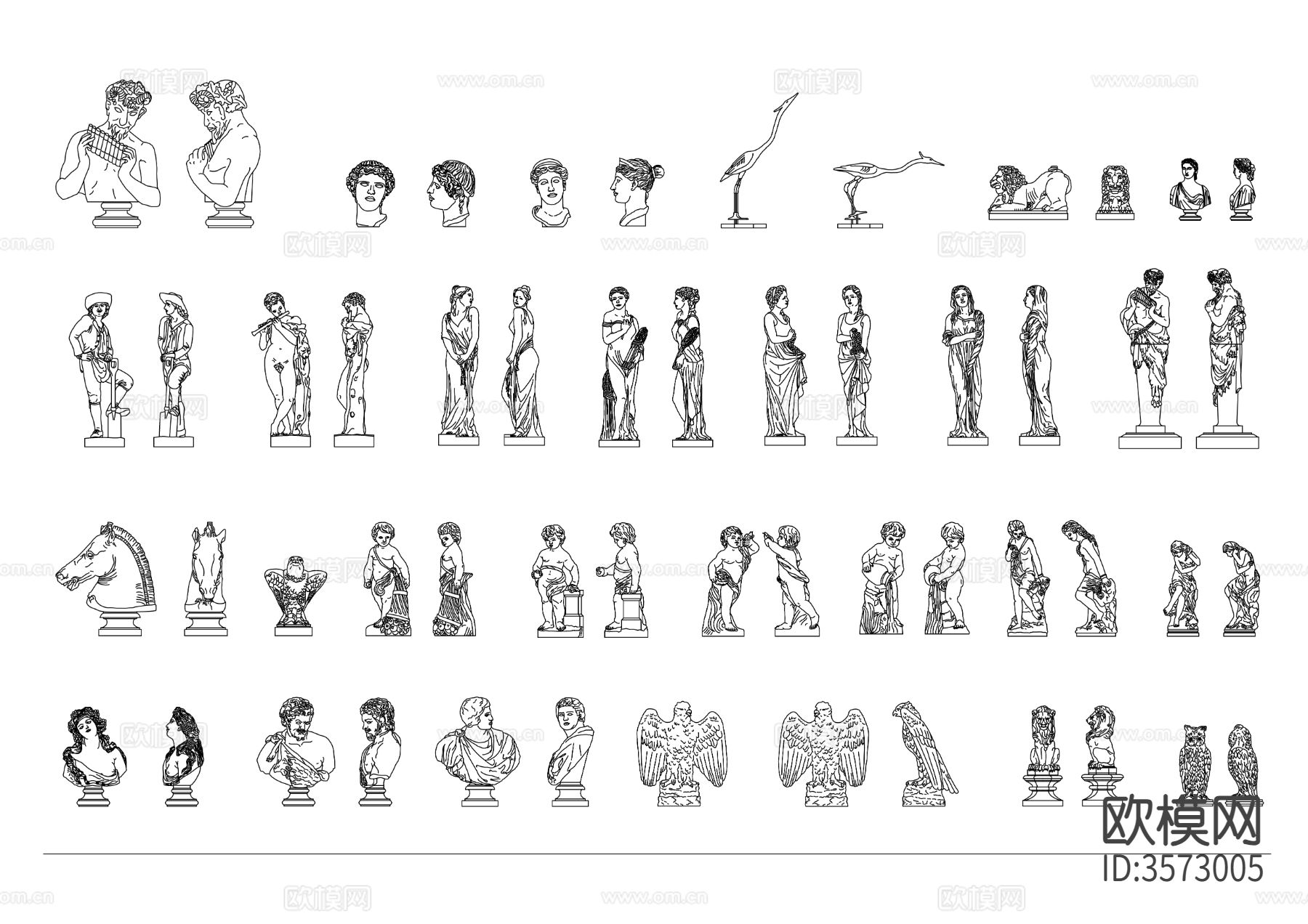 公园雕塑合集cad图库下载