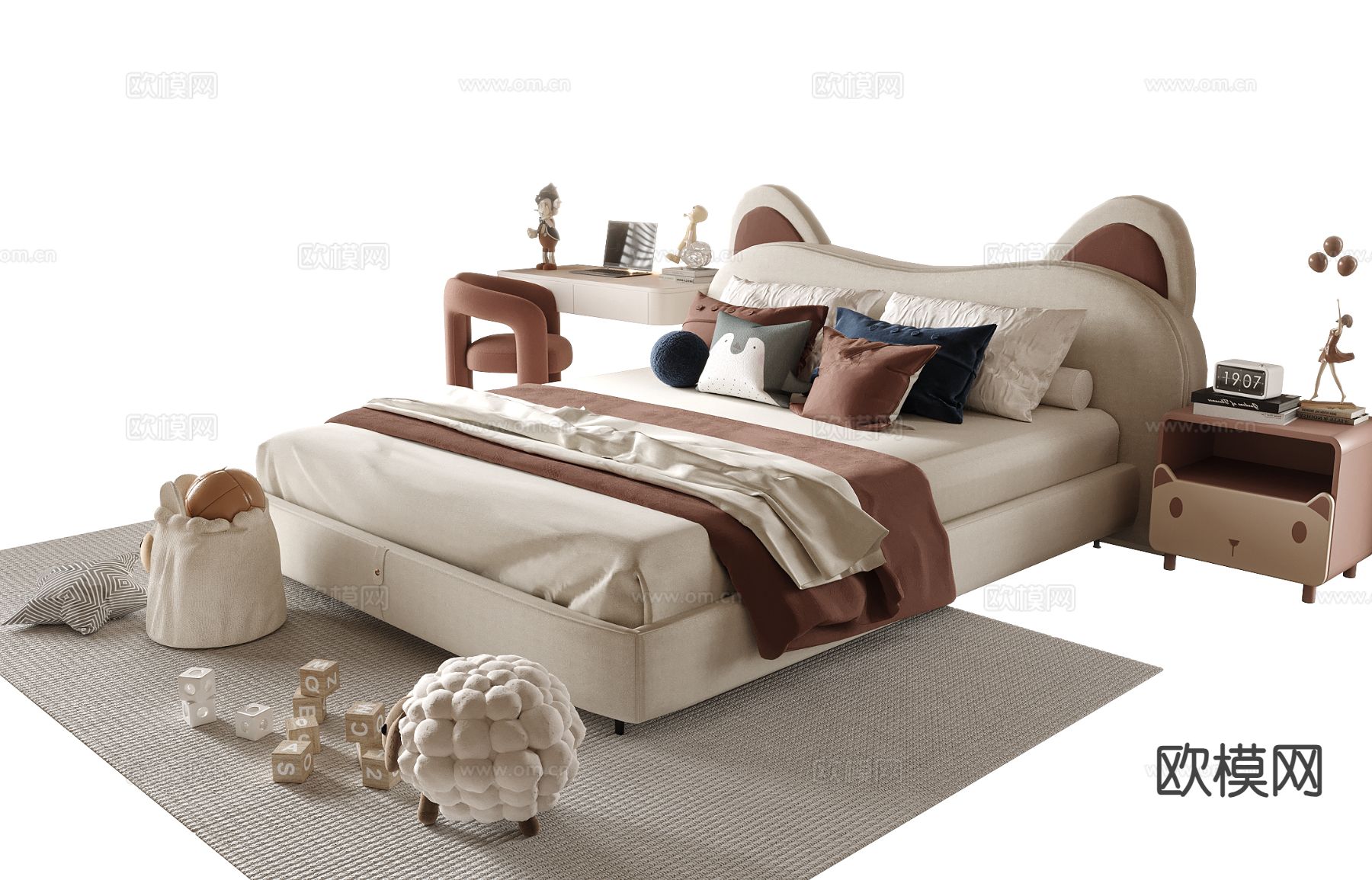 现代儿童床su模型下载（渲染图2）