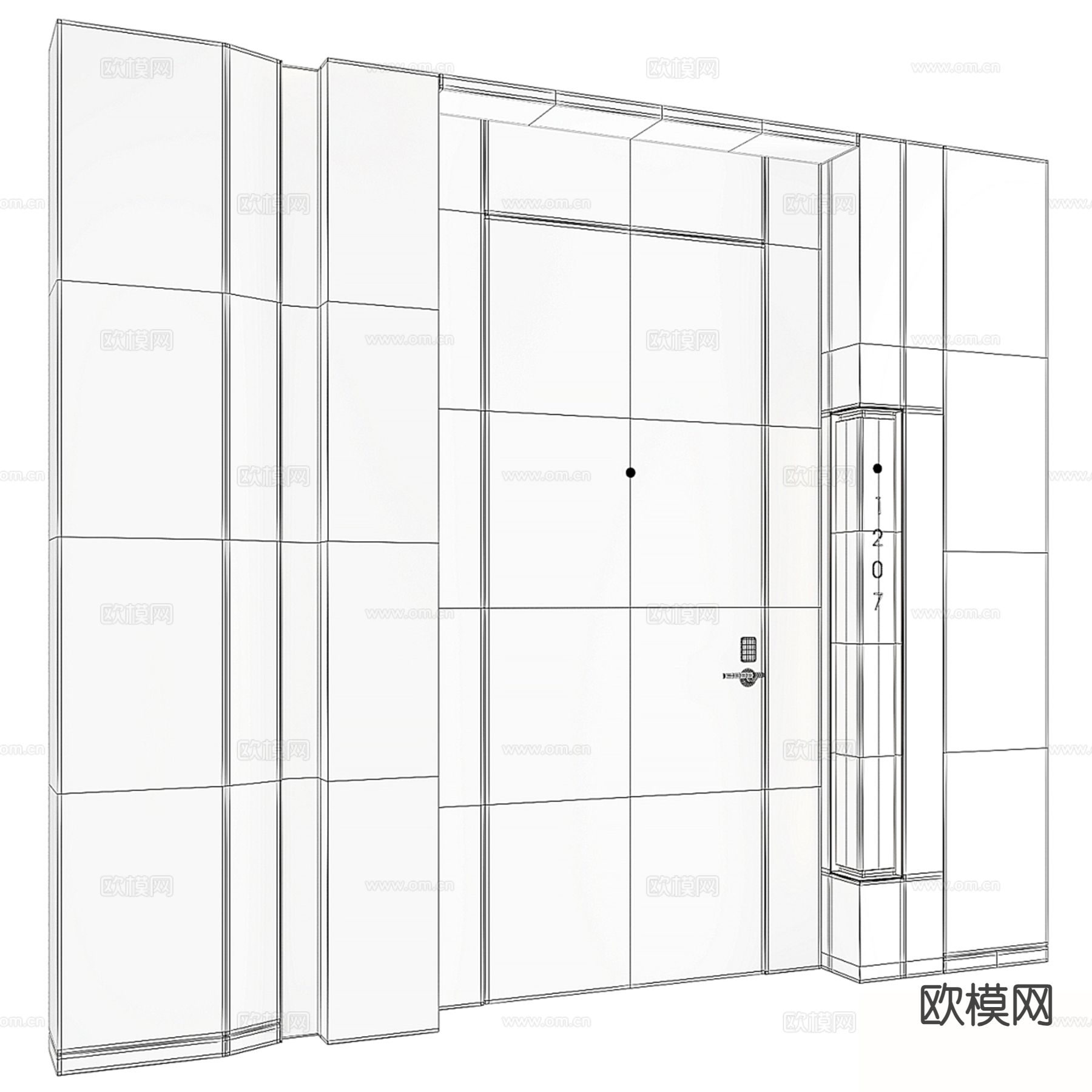 现代入户门 平开门 庭院门 木门3d模型