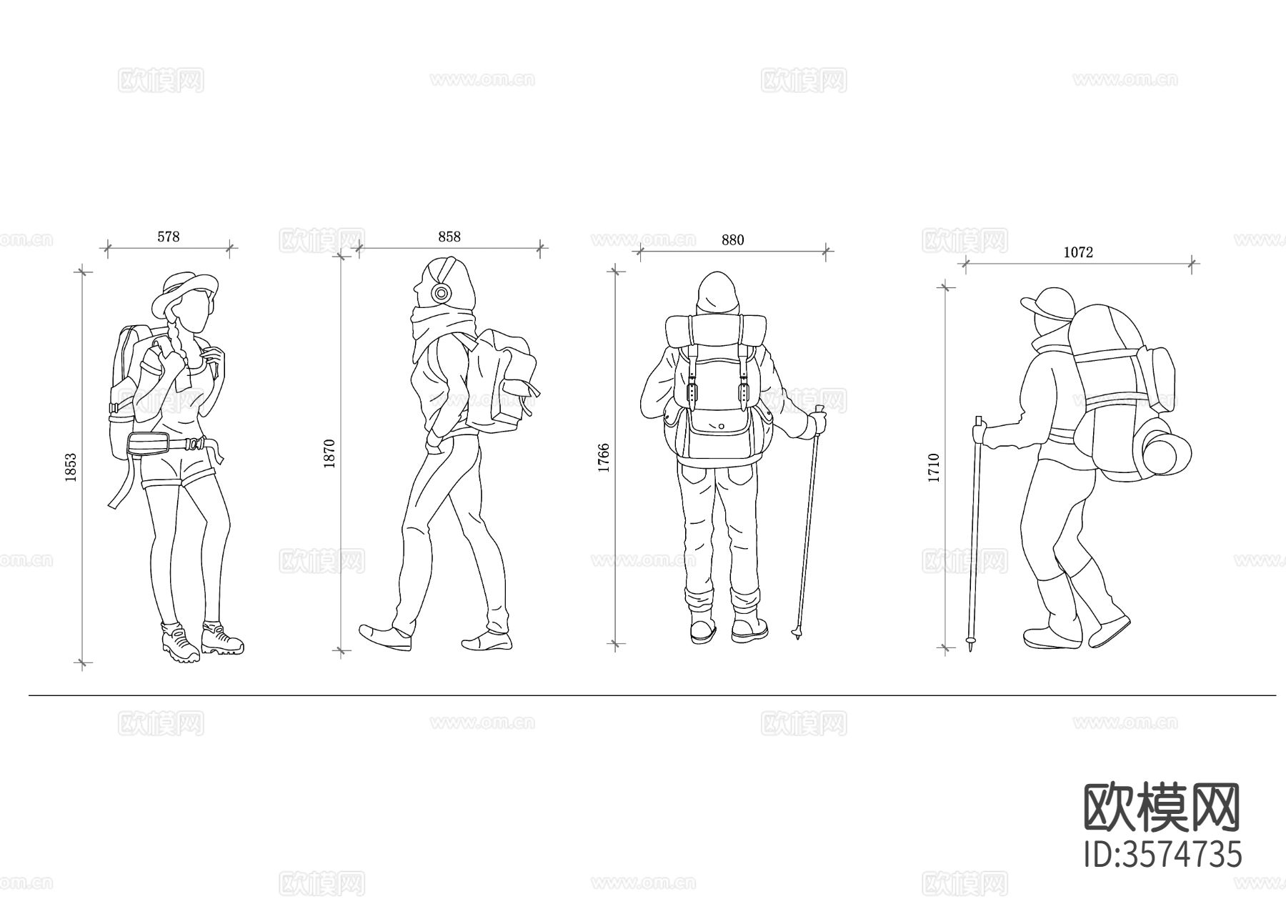 旅行游客人物cad图块下载