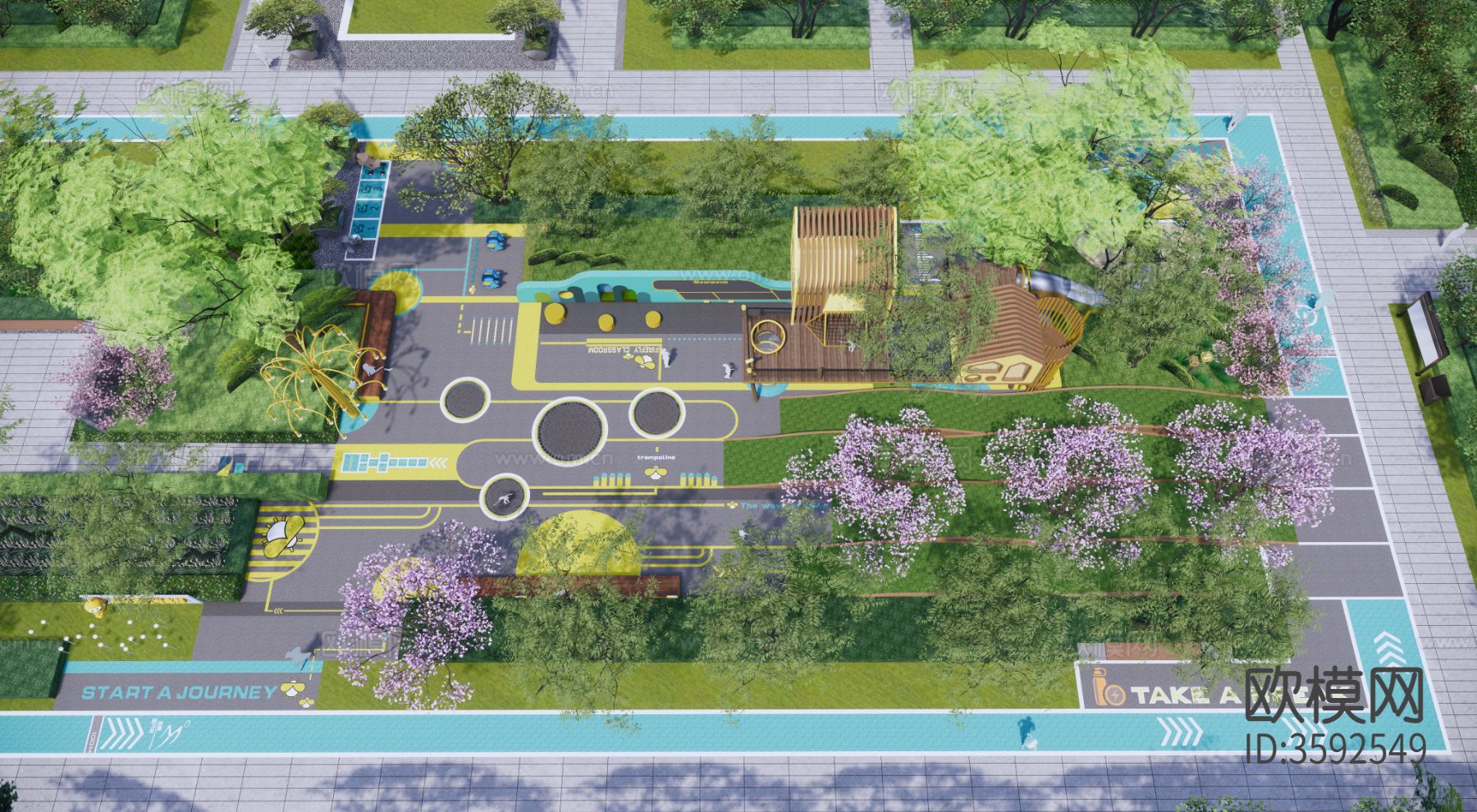 儿童游乐区CAD平面图下载（渲染图10）