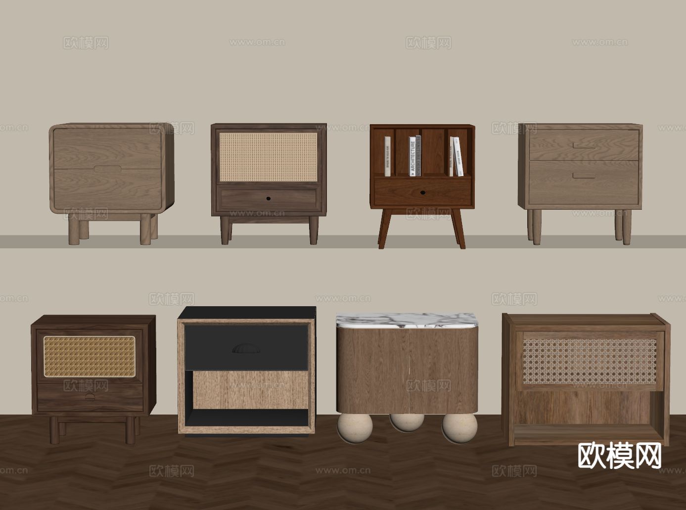 中古风床头柜su模型下载（渲染图1）
