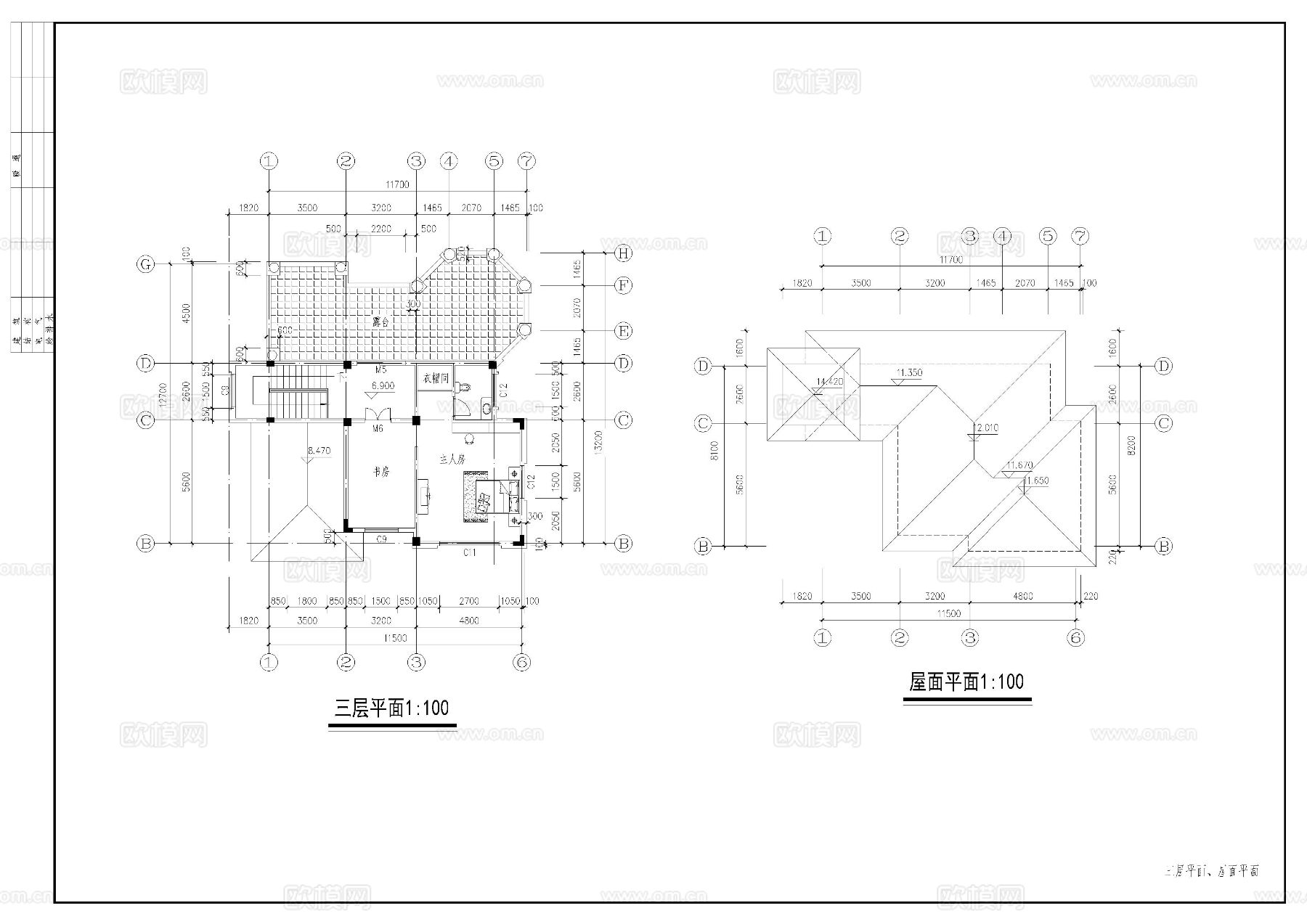 三层别墅cad平面图下载（渲染图3）