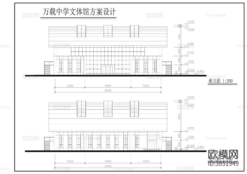 中學(xué)文體館建筑cad施工圖下載(渲染圖5)