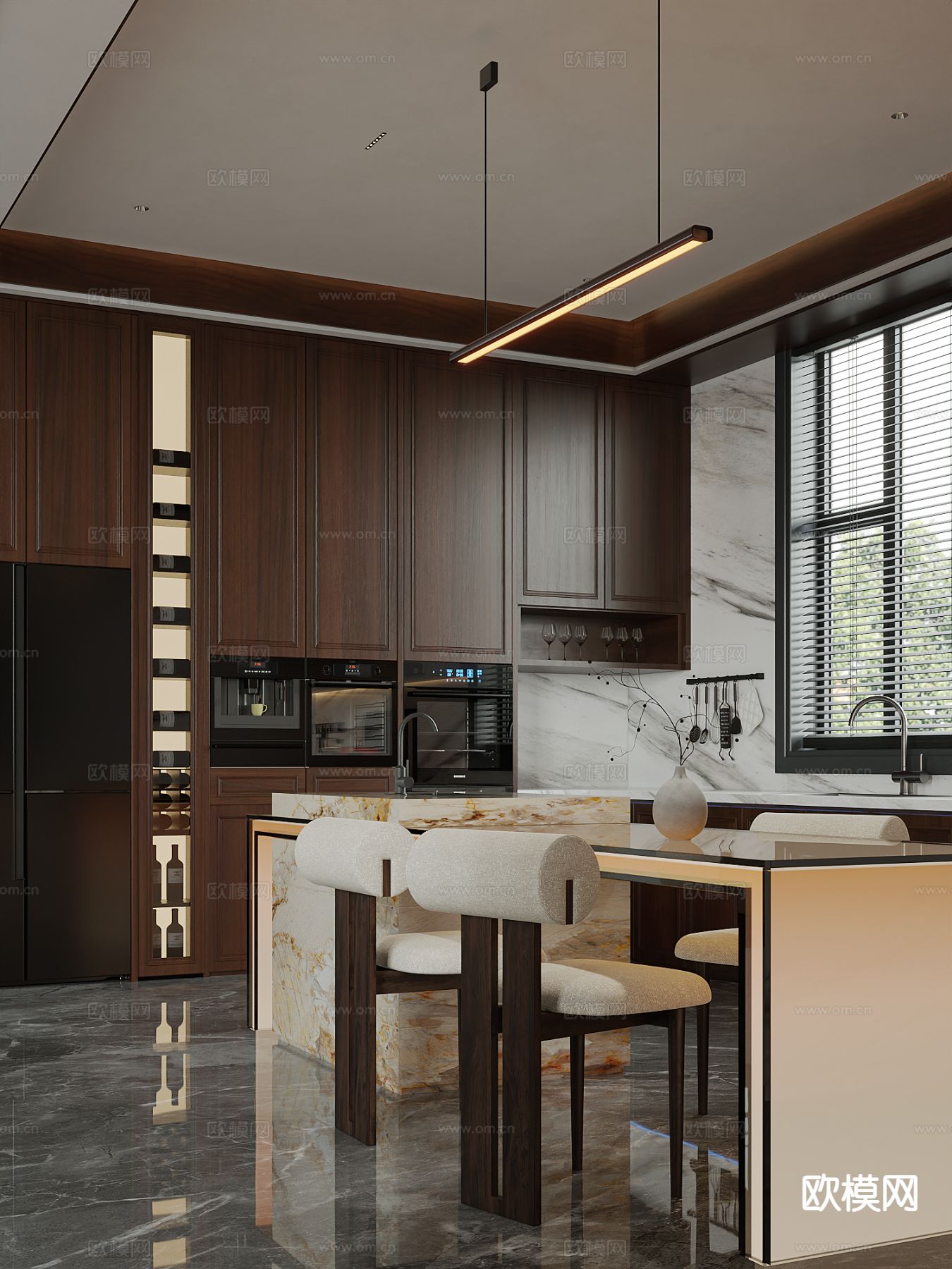 新中式餐厅3d模型下载（渲染图2）