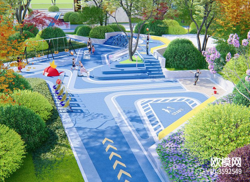 儿童游乐区CAD平面图下载（渲染图3）