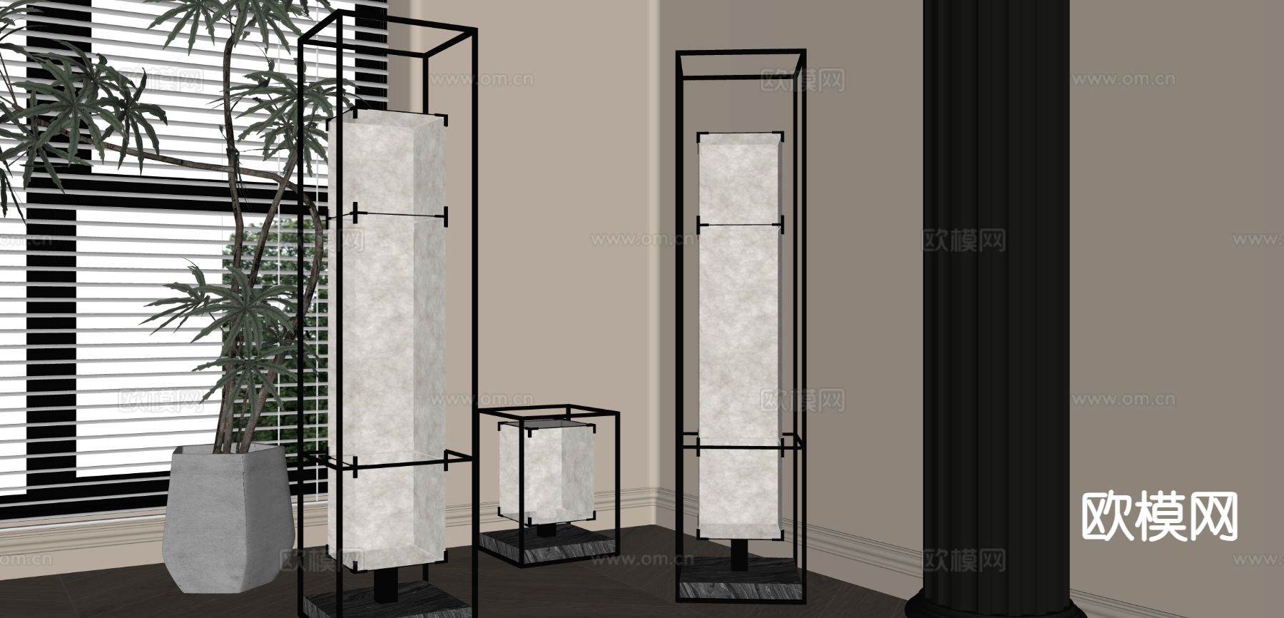 新中式装饰落地灯su模型下载（渲染图1）