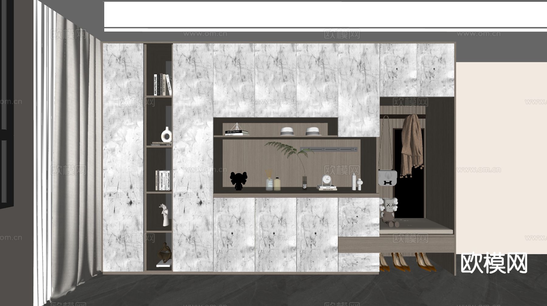 现代鞋柜 隔断鞋柜su模型下载（渲染图1）