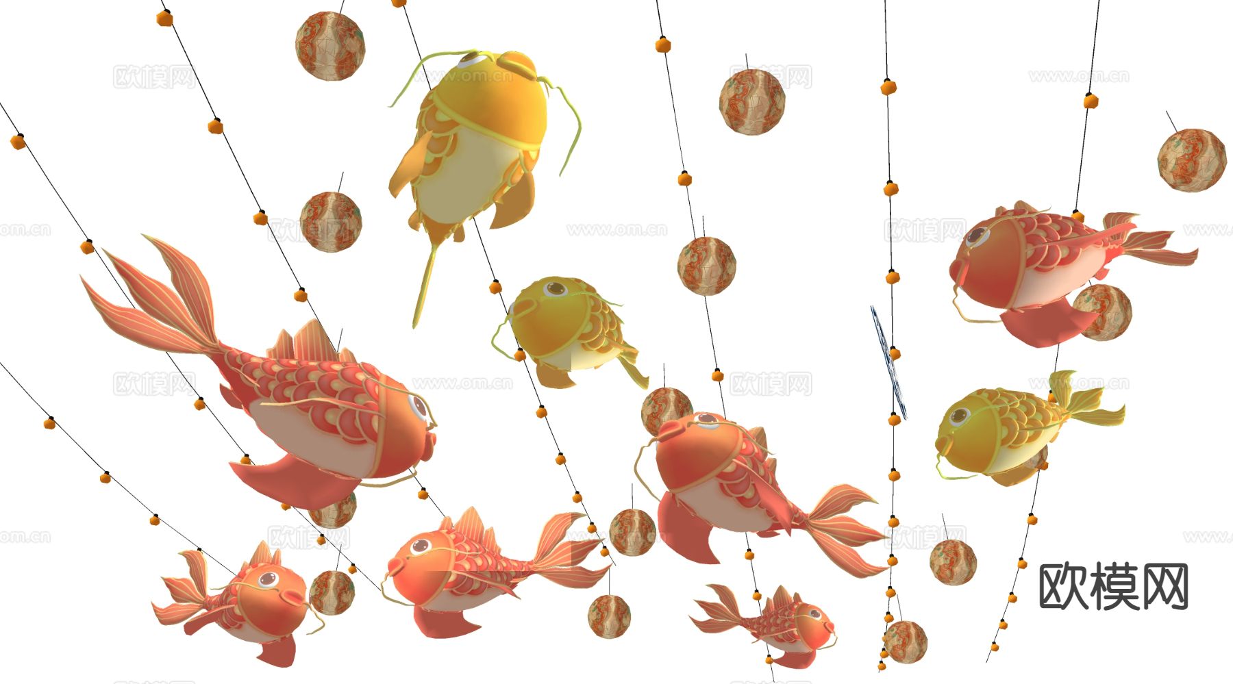 新中式装饰灯 节庆灯 灯笼 花灯su模型下载（渲染图1）