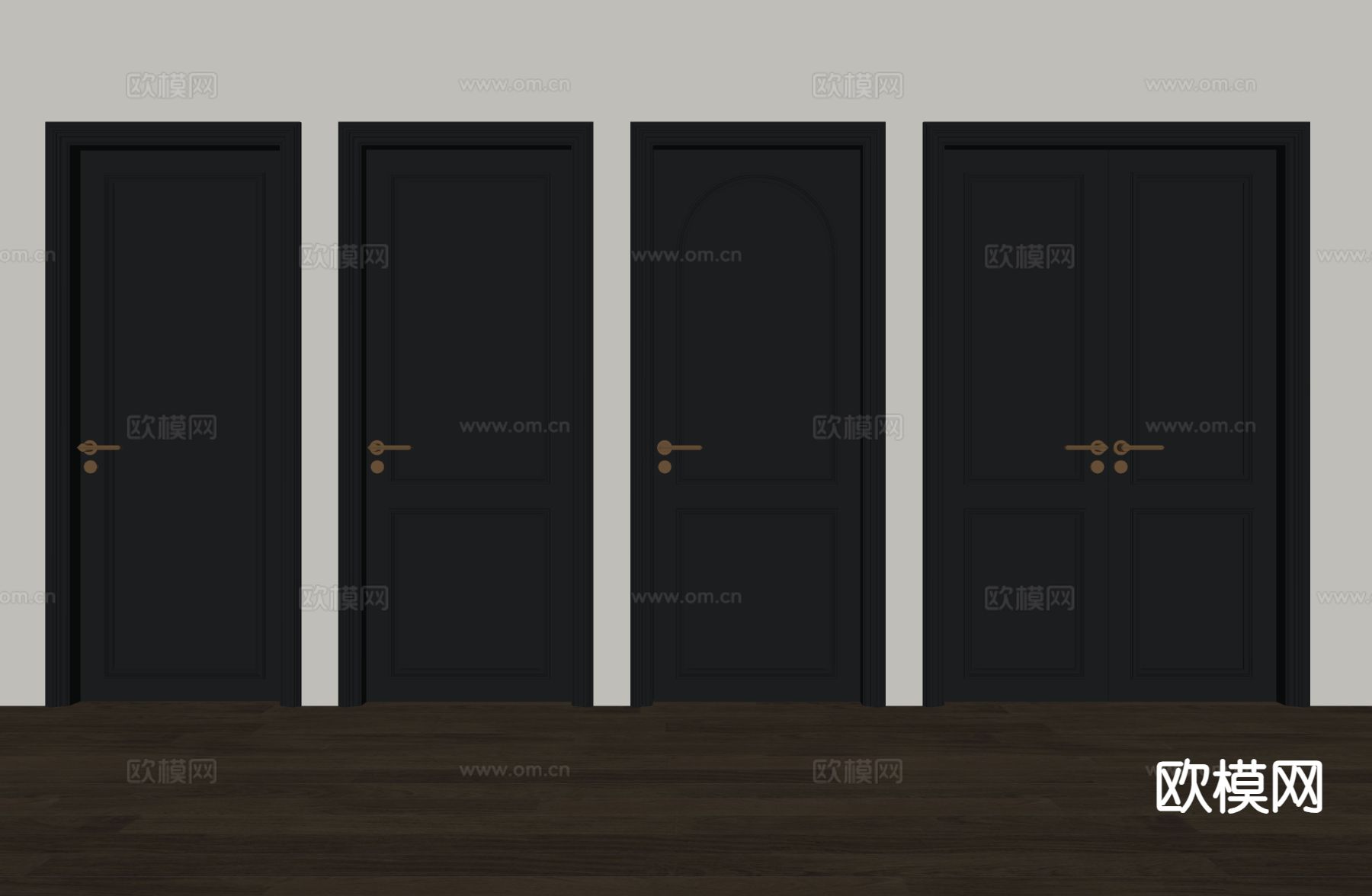 法式单开门 卧室门 双开门su模型下载（渲染图1）