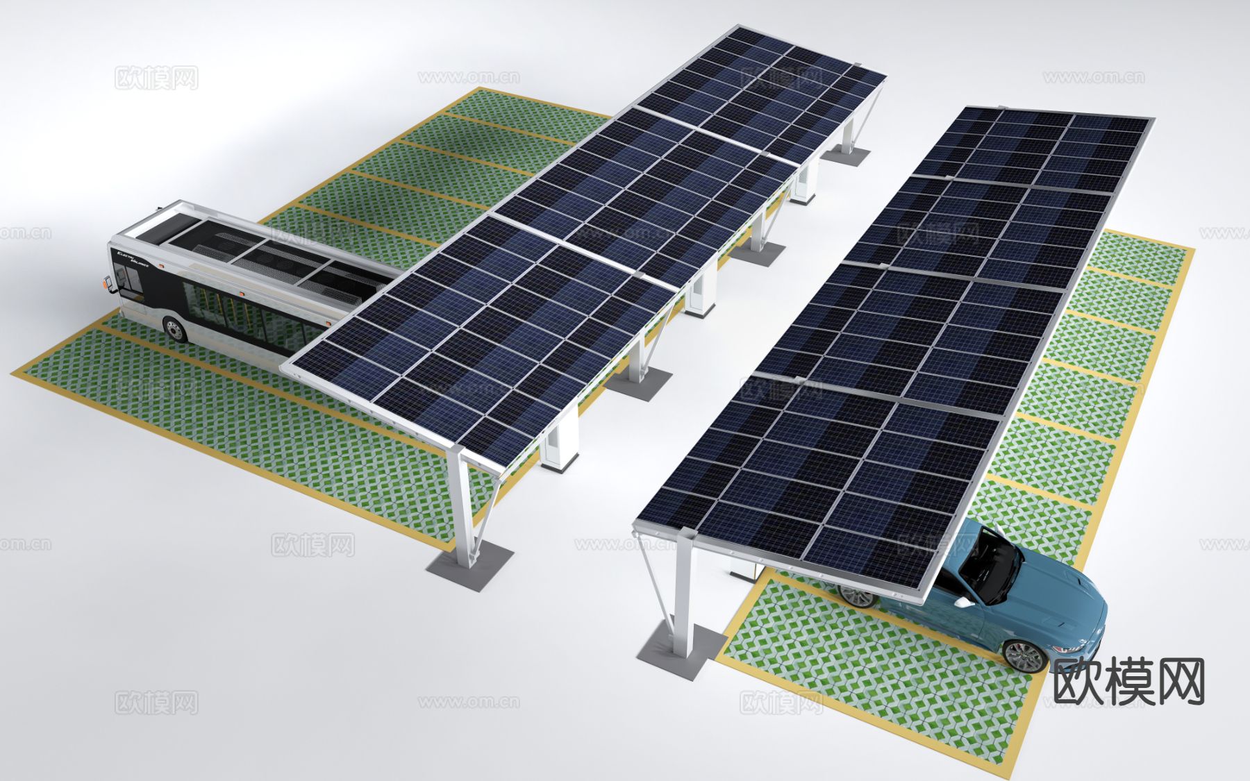 太阳能车棚 太阳能停车场su模型下载（渲染图2）