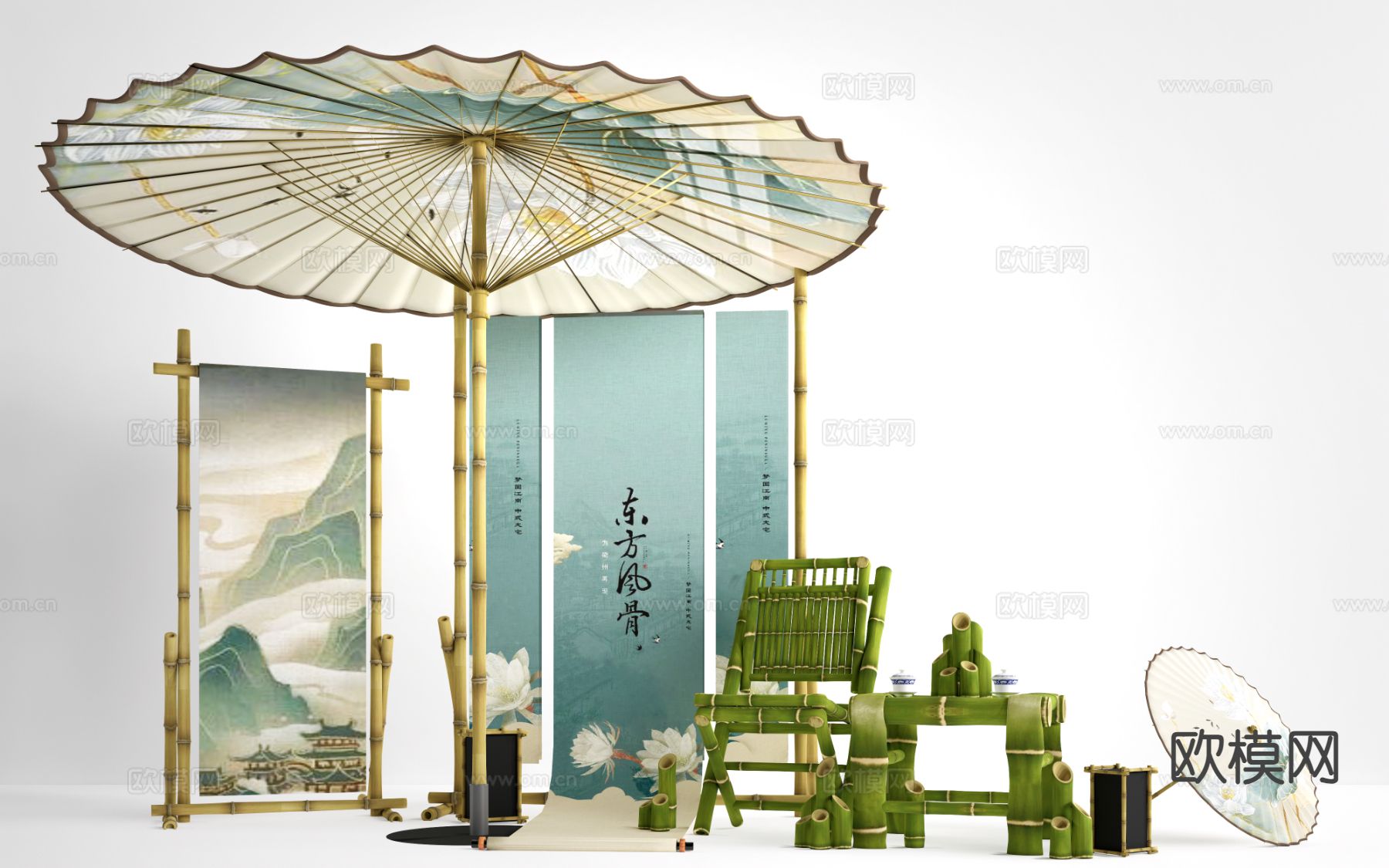 新中式美陈 户外打卡区su模型下载（渲染图2）