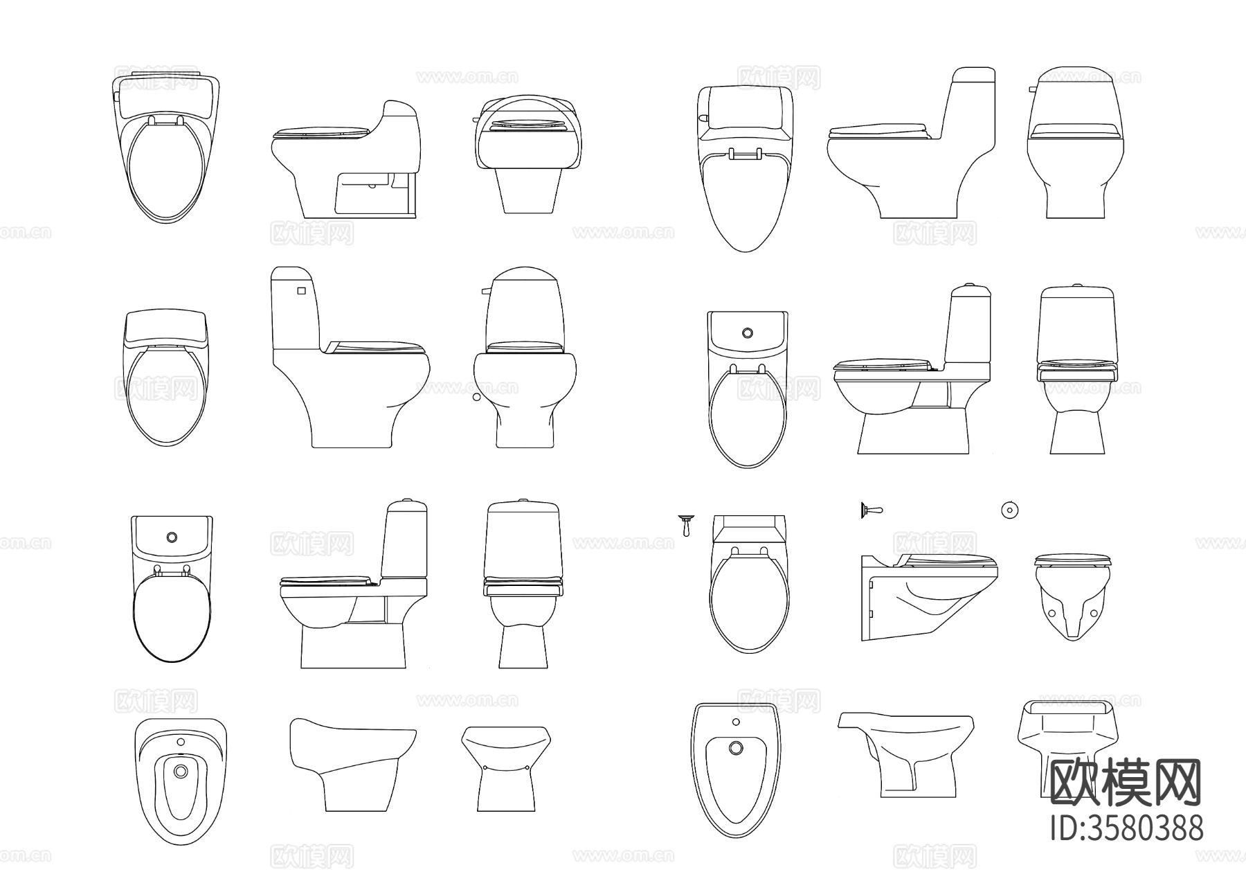 浴室马桶三视图下载