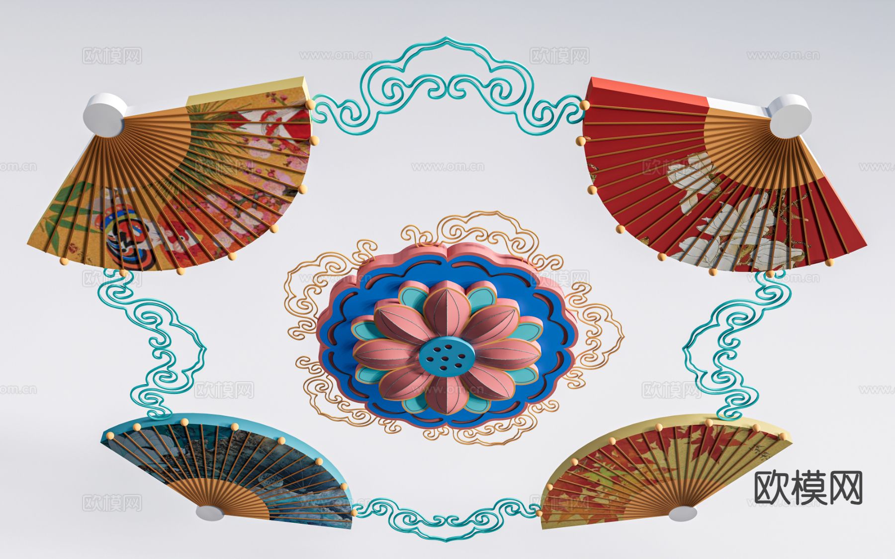 新中式装饰灯 节庆灯 灯笼 花灯su模型下载（渲染图2）