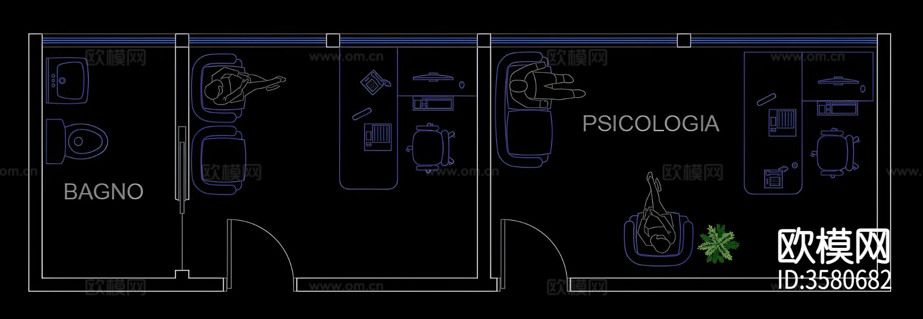 医疗室cad平面图下载（渲染图1）
