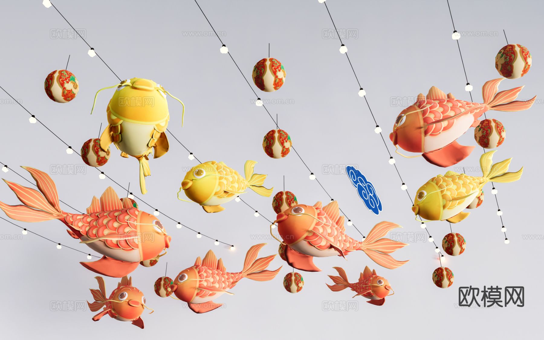 新中式装饰灯 节庆灯 灯笼 花灯su模型下载（渲染图2）