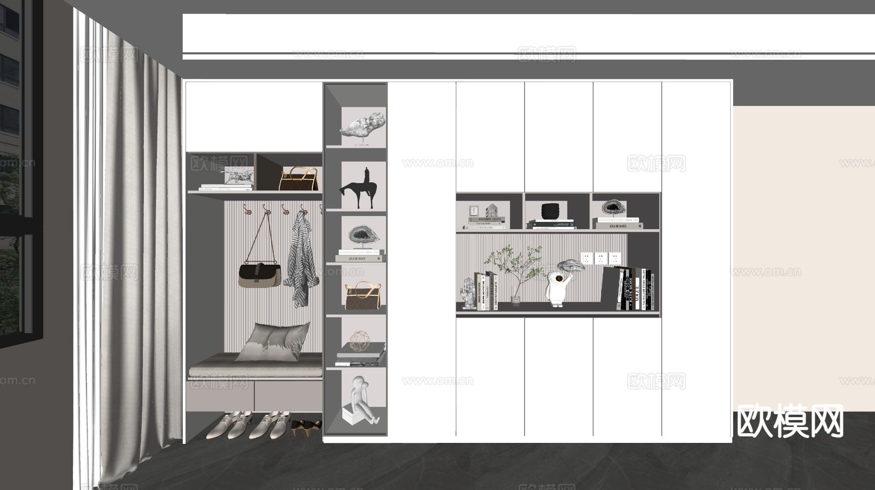 现代鞋柜 隔断鞋柜su模型下载（渲染图1）