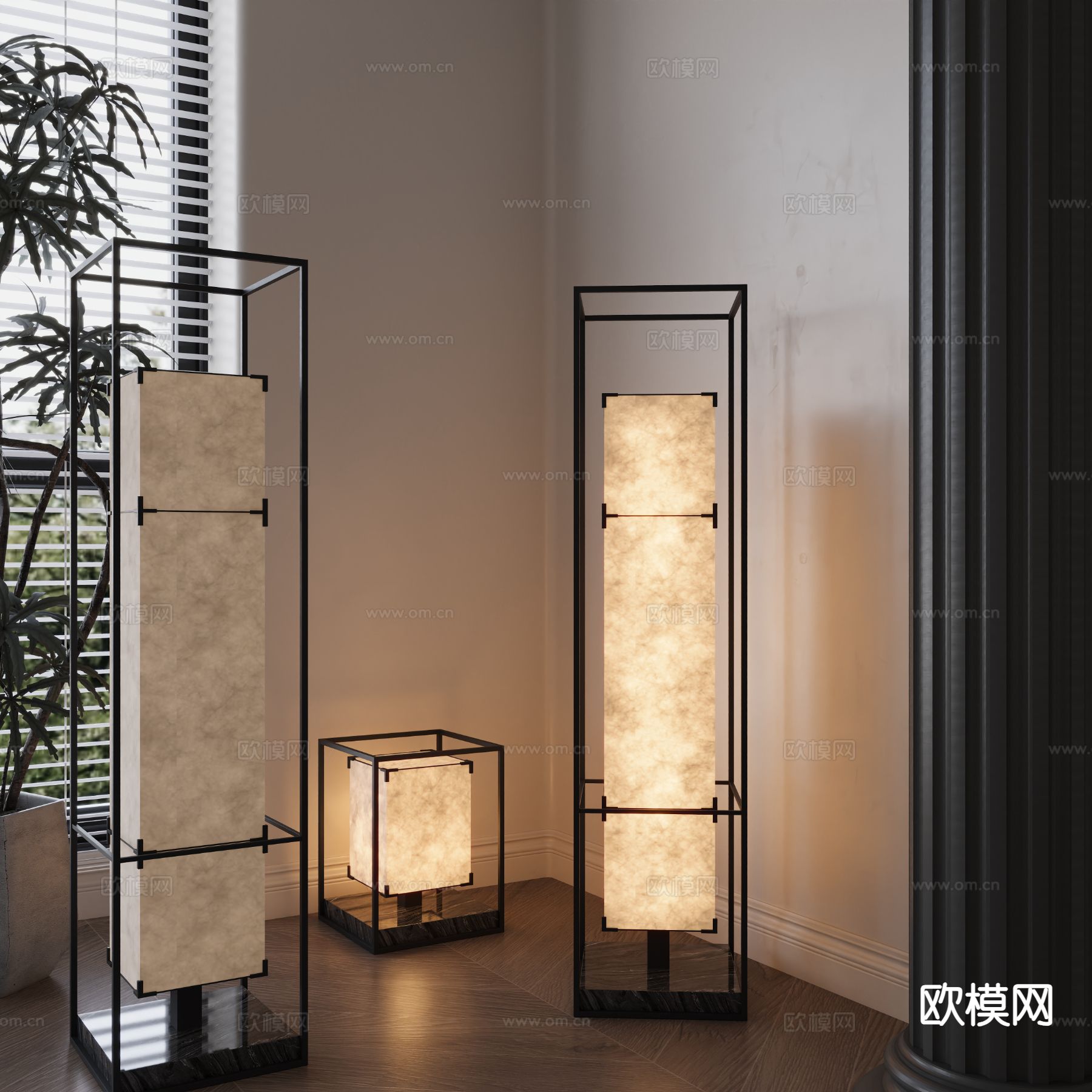 新中式装饰落地灯su模型下载（渲染图4）
