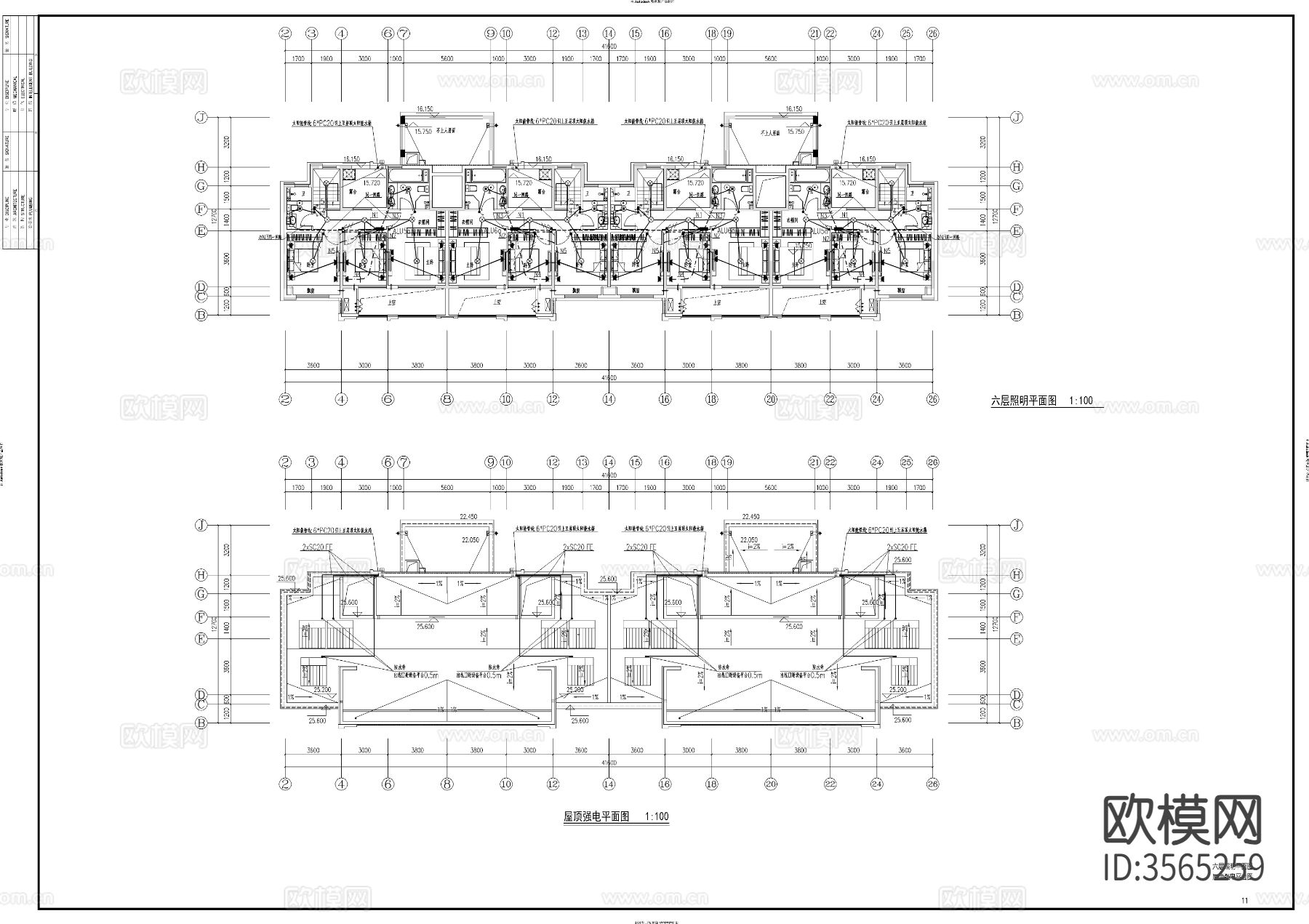 住宅楼电气设计cad平面图下载（渲染图6）