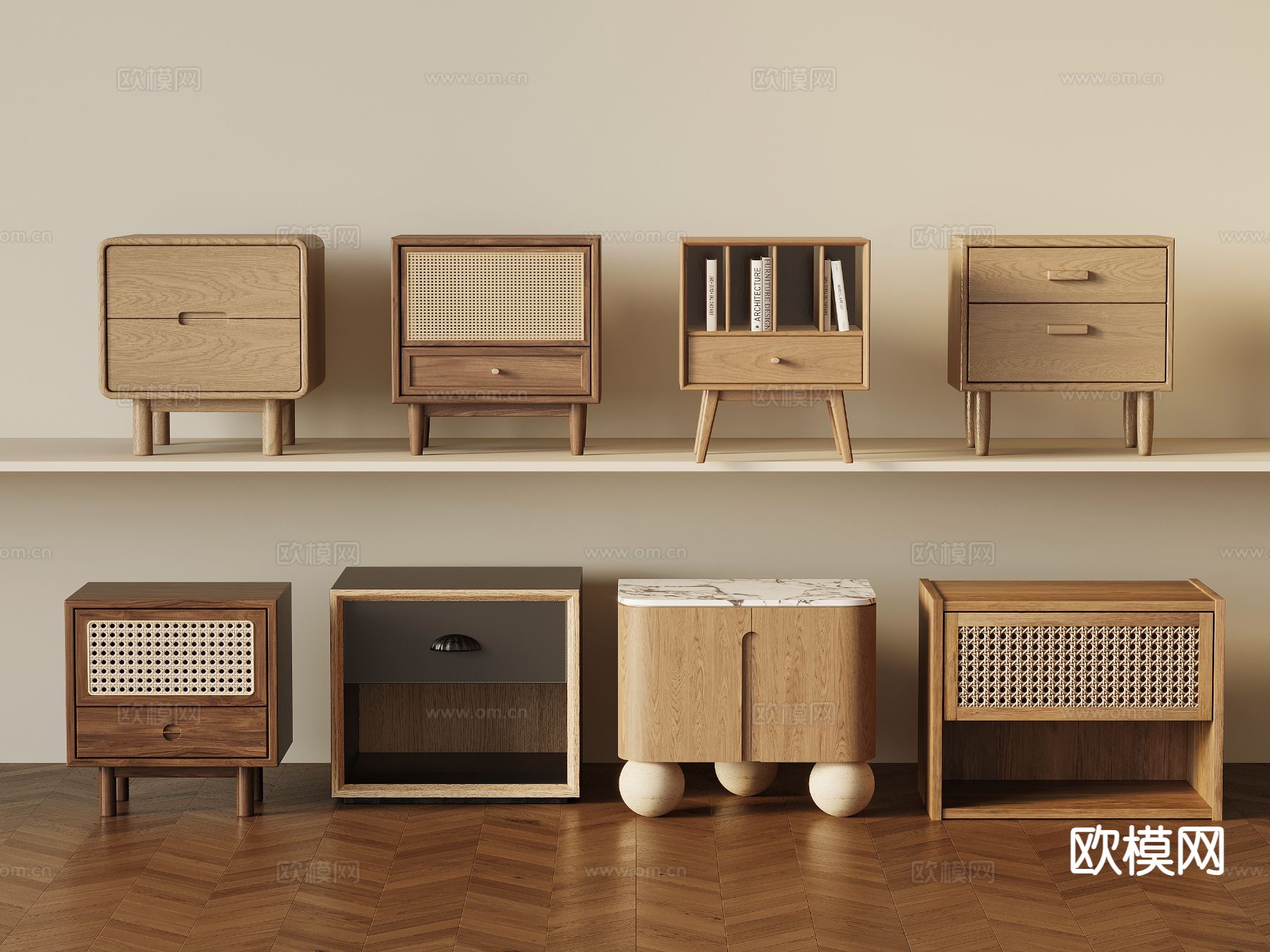 中古风床头柜su模型下载（渲染图2）