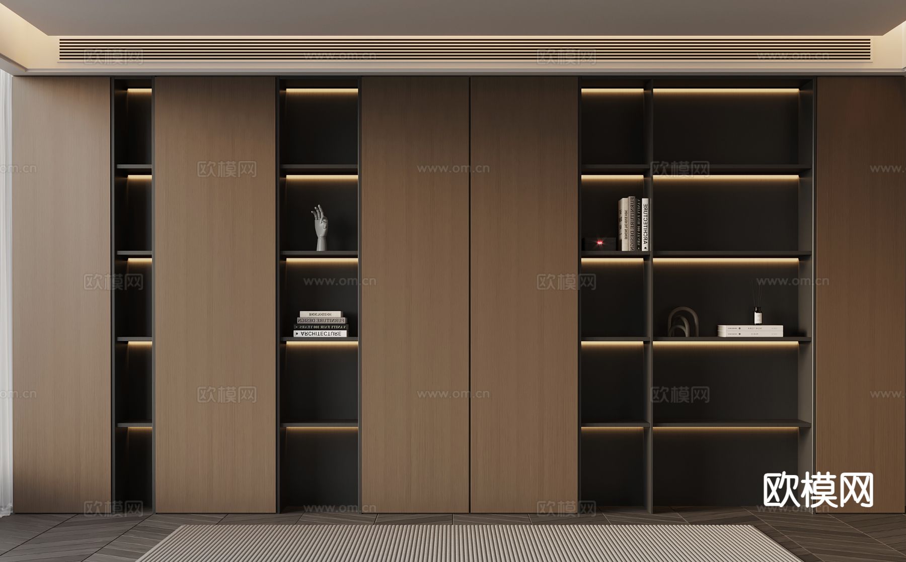 意式书柜 书架su模型下载（渲染图2）