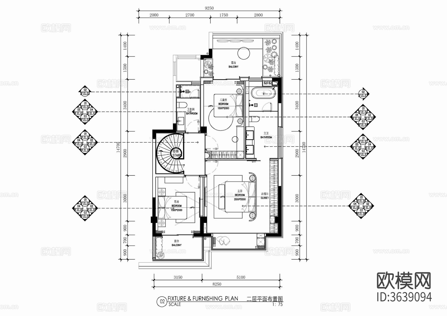 320㎡四层别墅CAD施工图下载（渲染图3）