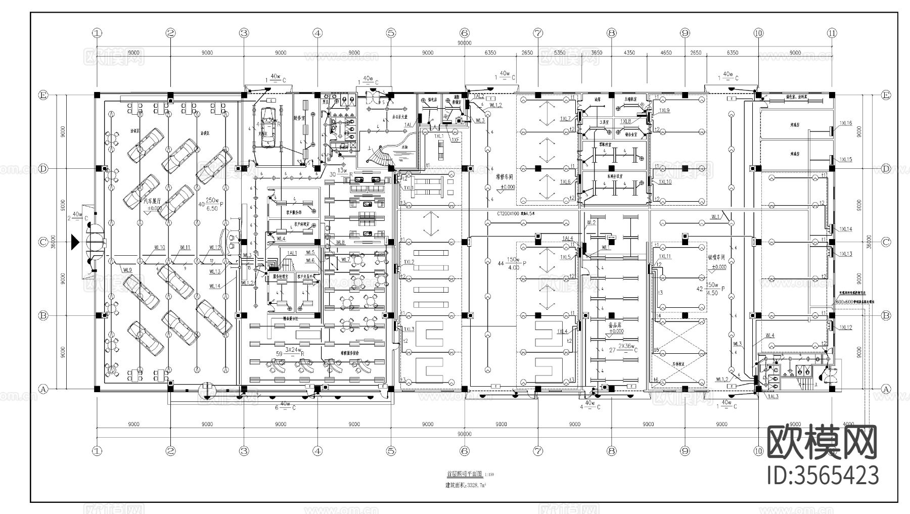 某汽车店展览电气cad平面图下载（渲染图3）