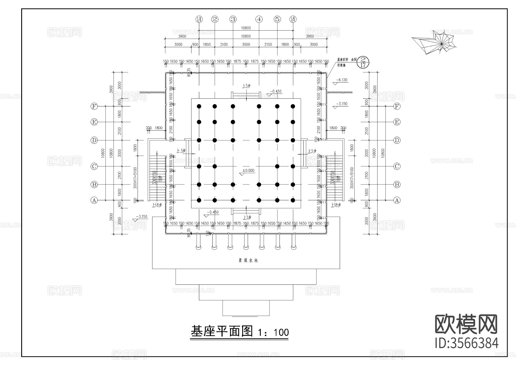 天一阁结构cad平面图下载（渲染图1）