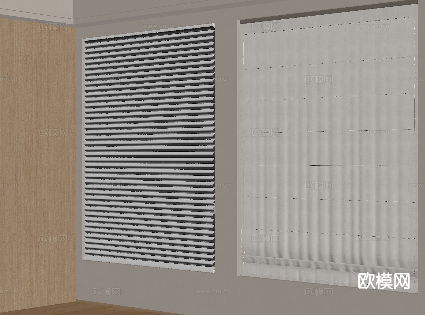 奶油风窗帘 遮光帘 百叶帘su模型下载（渲染图1）
