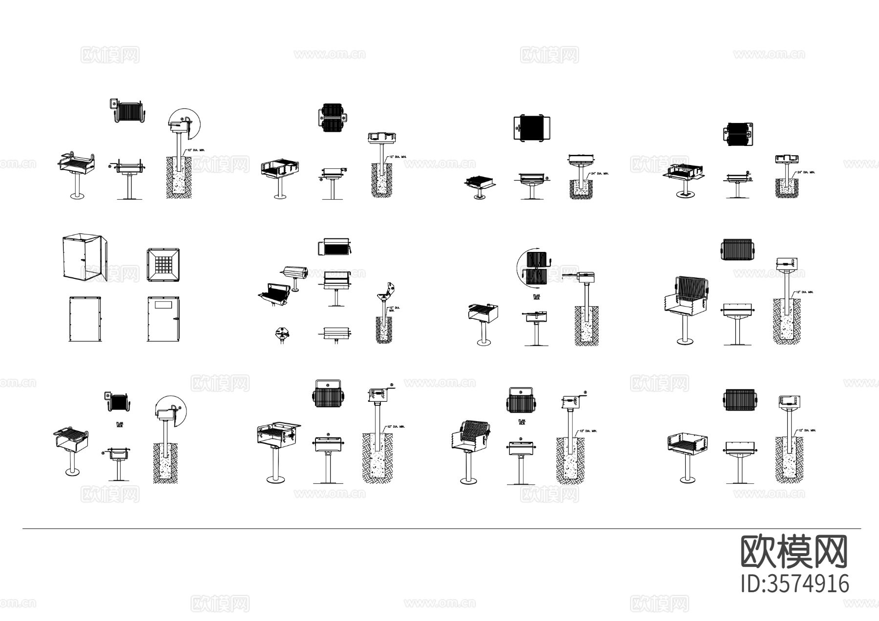 木炭烤架三视图下载