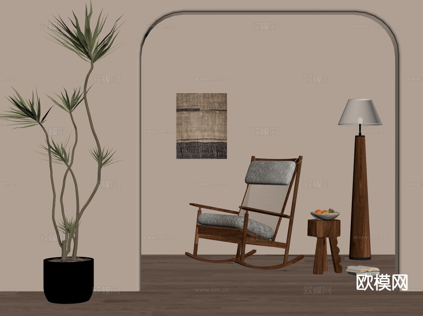 中古风躺椅 休闲躺椅 摇椅su模型下载（渲染图1）