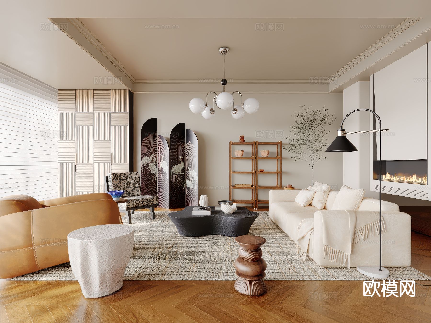 中古风客厅3d模型下载