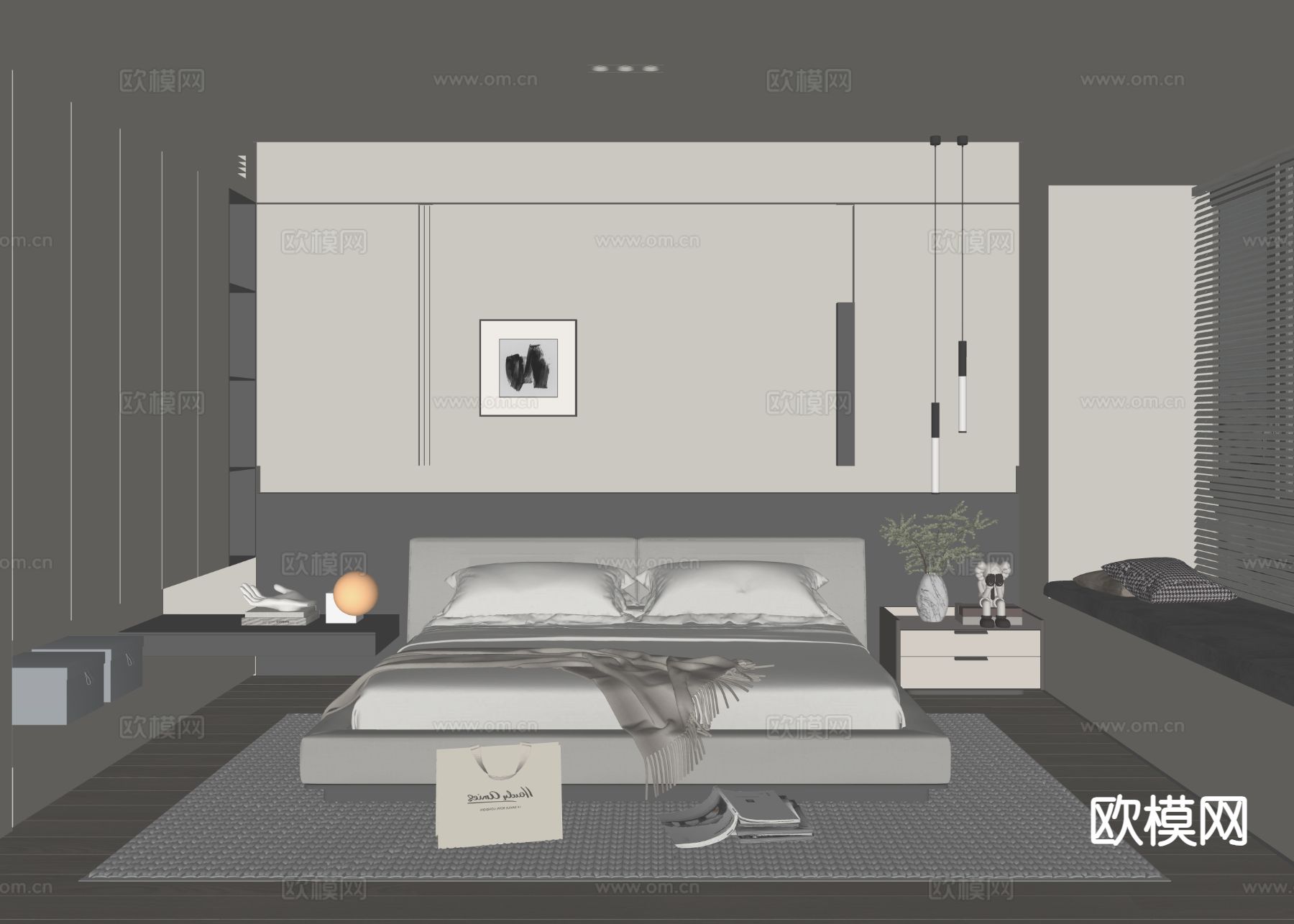 现代家居卧室 主卧su模型下载（渲染图1）