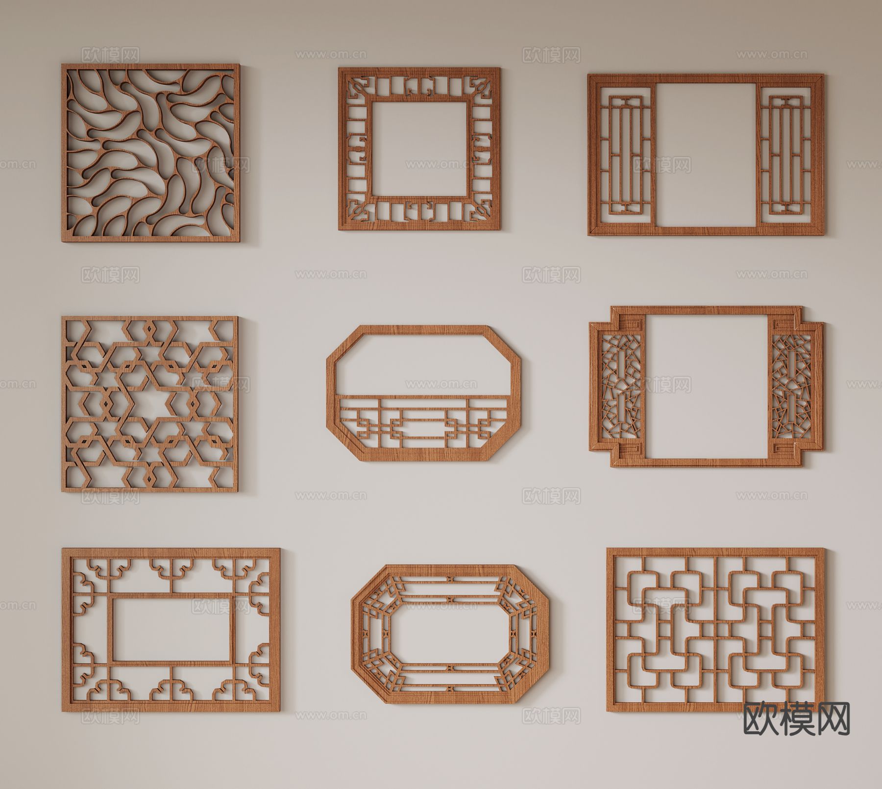 新中式镂花窗 窗花3d模型