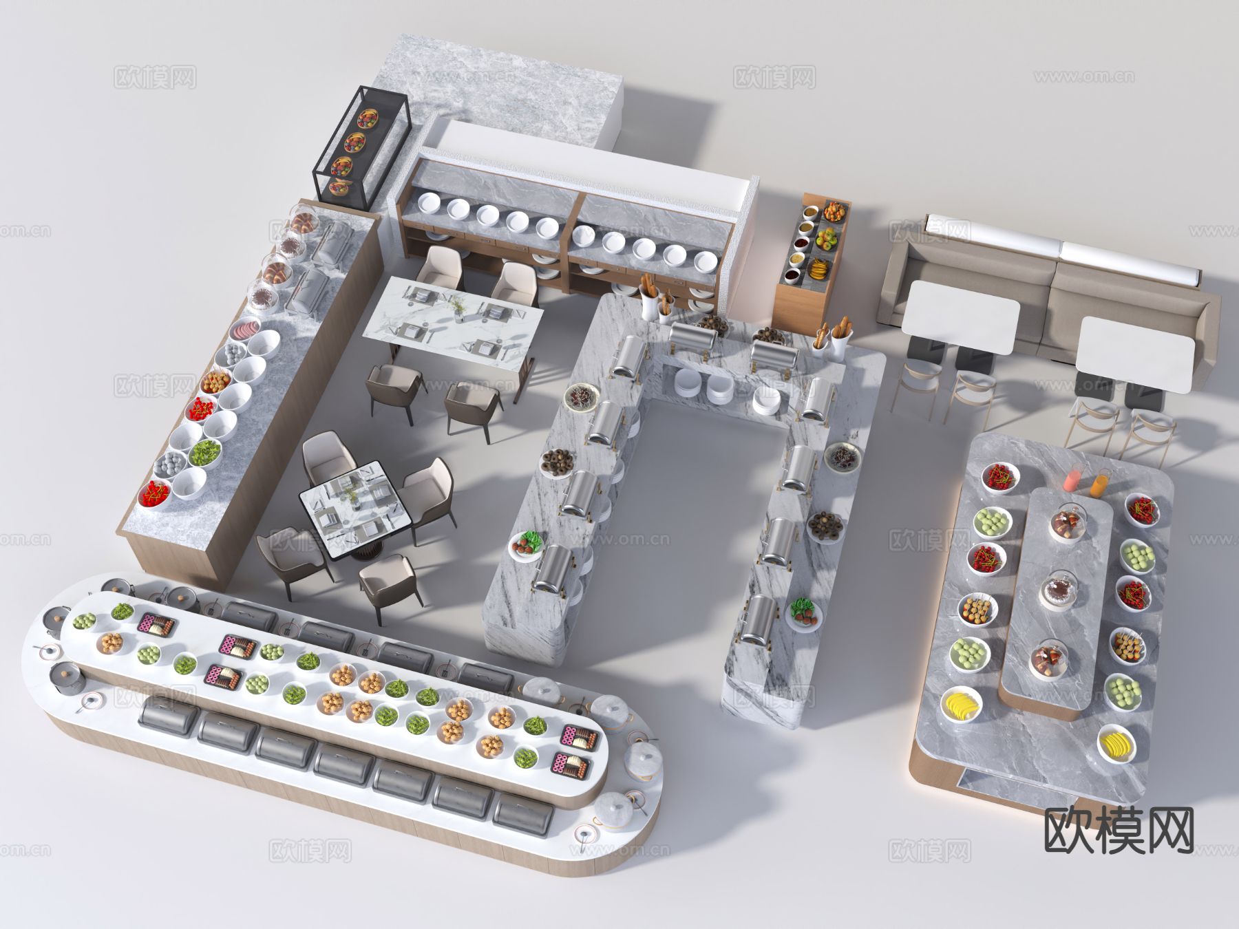 餐厅自助台 餐厅卡座 自助餐厅桌椅3d模型