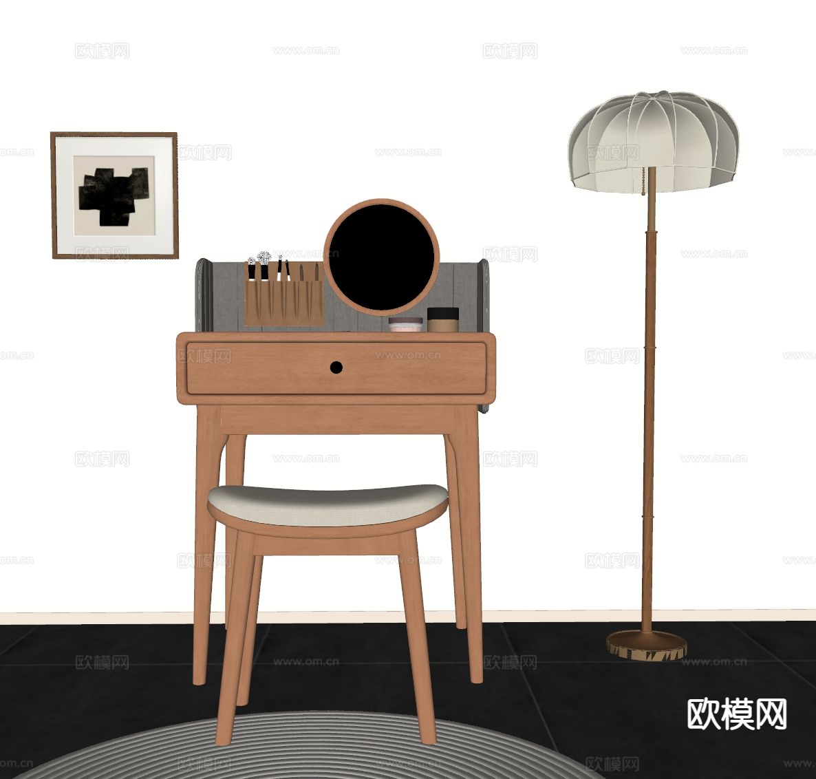 中古风梳妆台su模型下载（渲染图1）