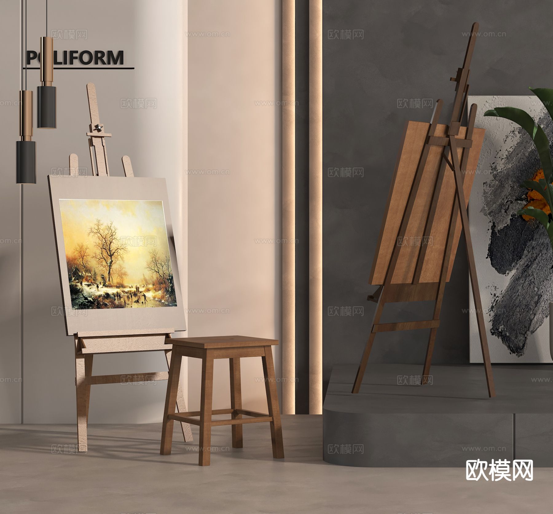 现代画架 画具 画板3d模型