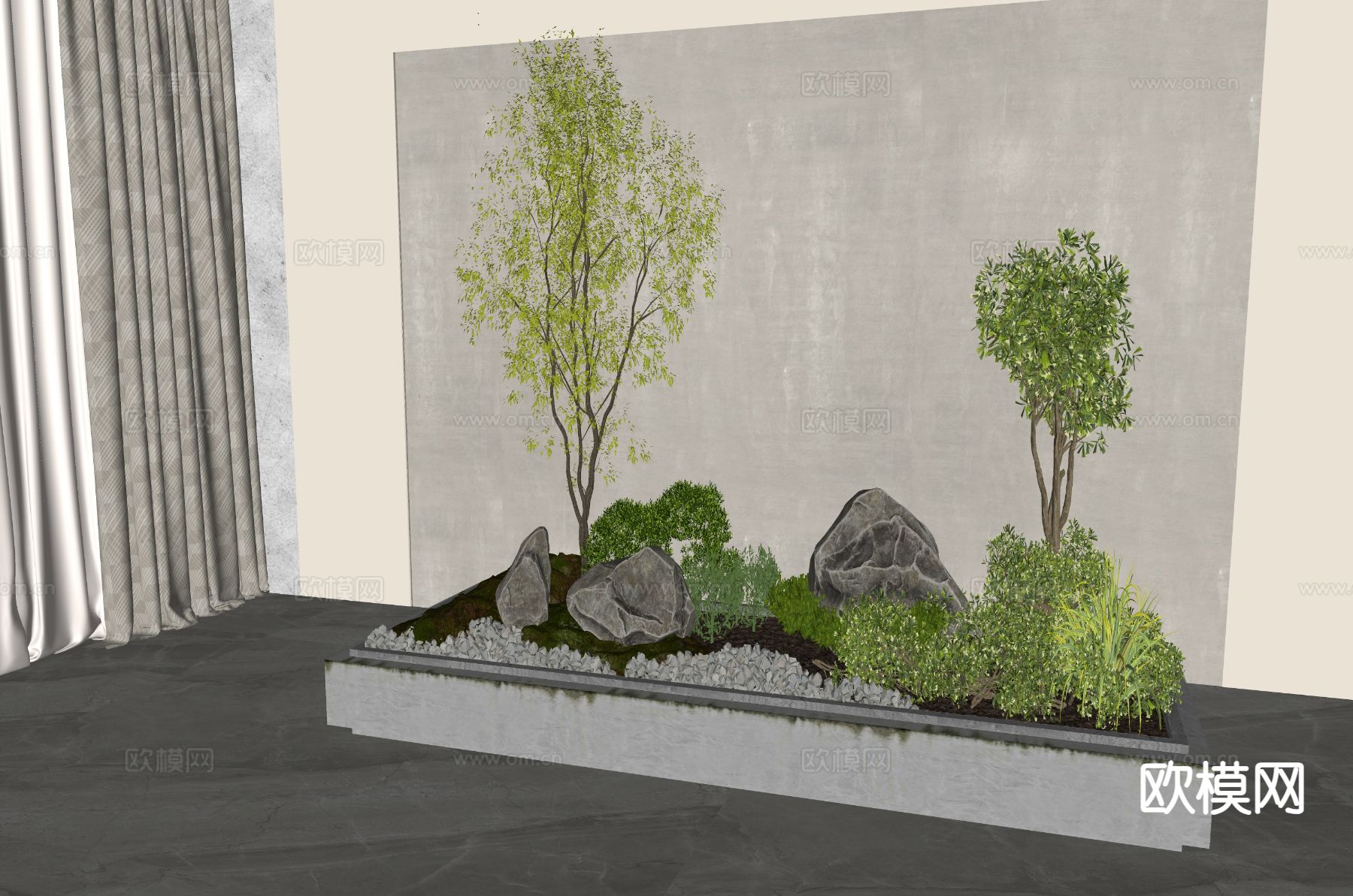 现代花坛假山su模型下载（渲染图1）