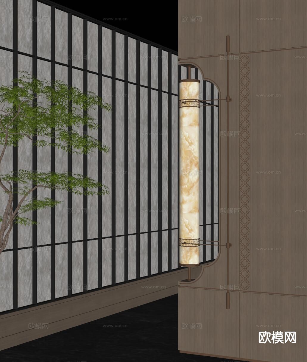 新中式装饰灯 过道壁灯su模型下载（渲染图1）