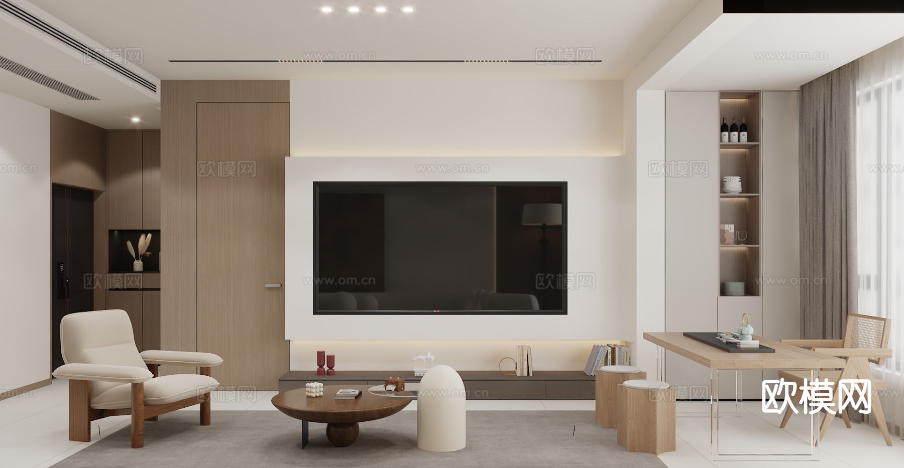 奶油风客餐厅3d模型下载（渲染图4）