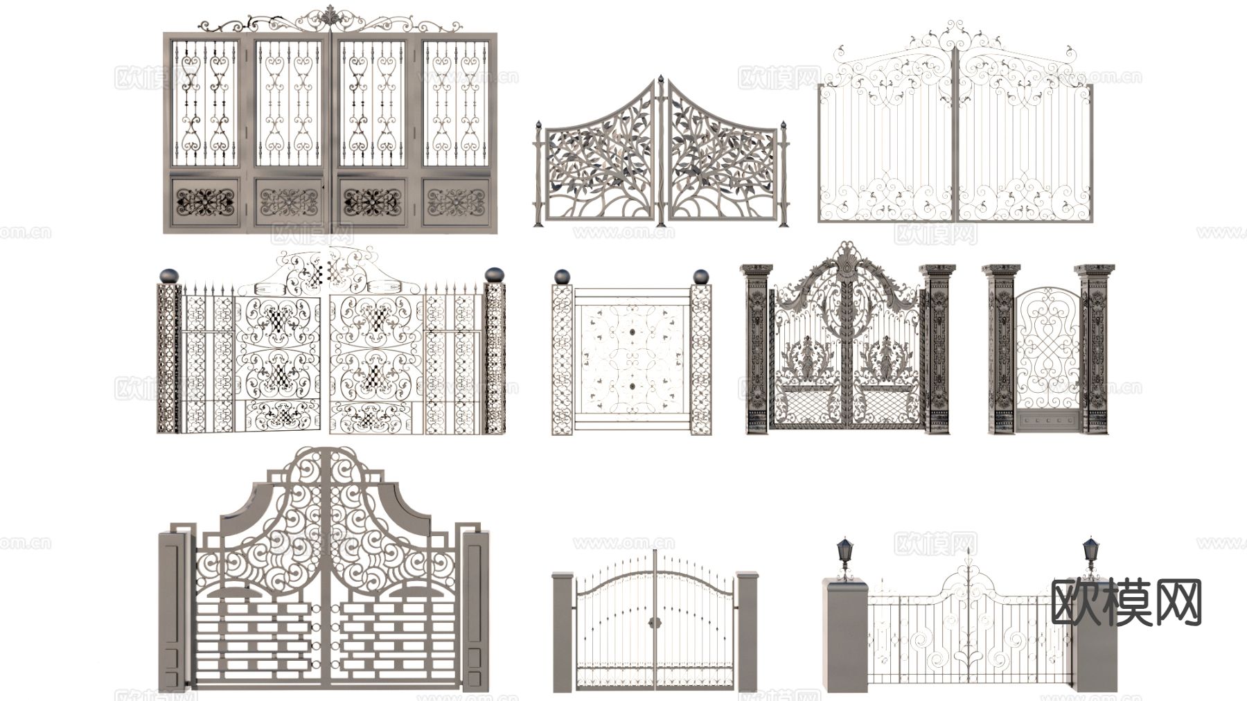 欧式铁艺大门 庭院大门 围栏 3d模型