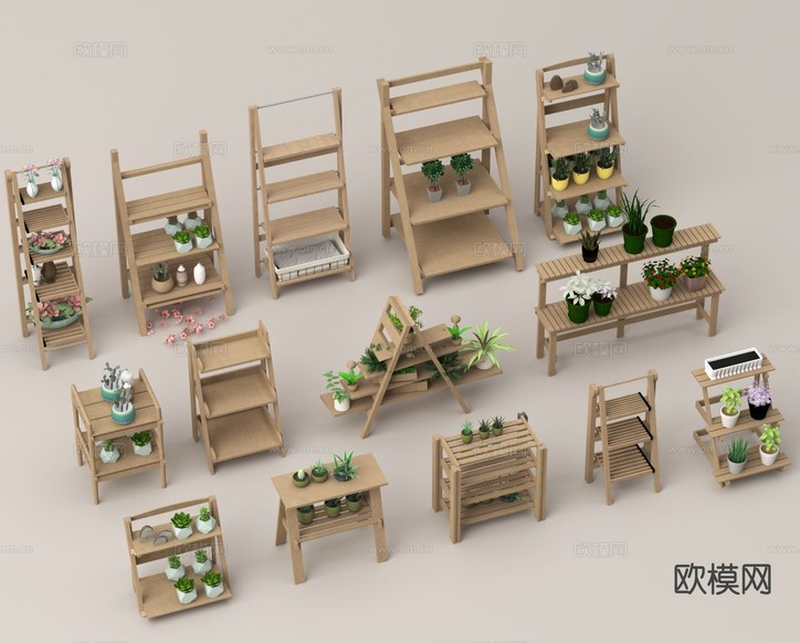 现代花架 盆栽 小盆景 装饰架3d模型下载