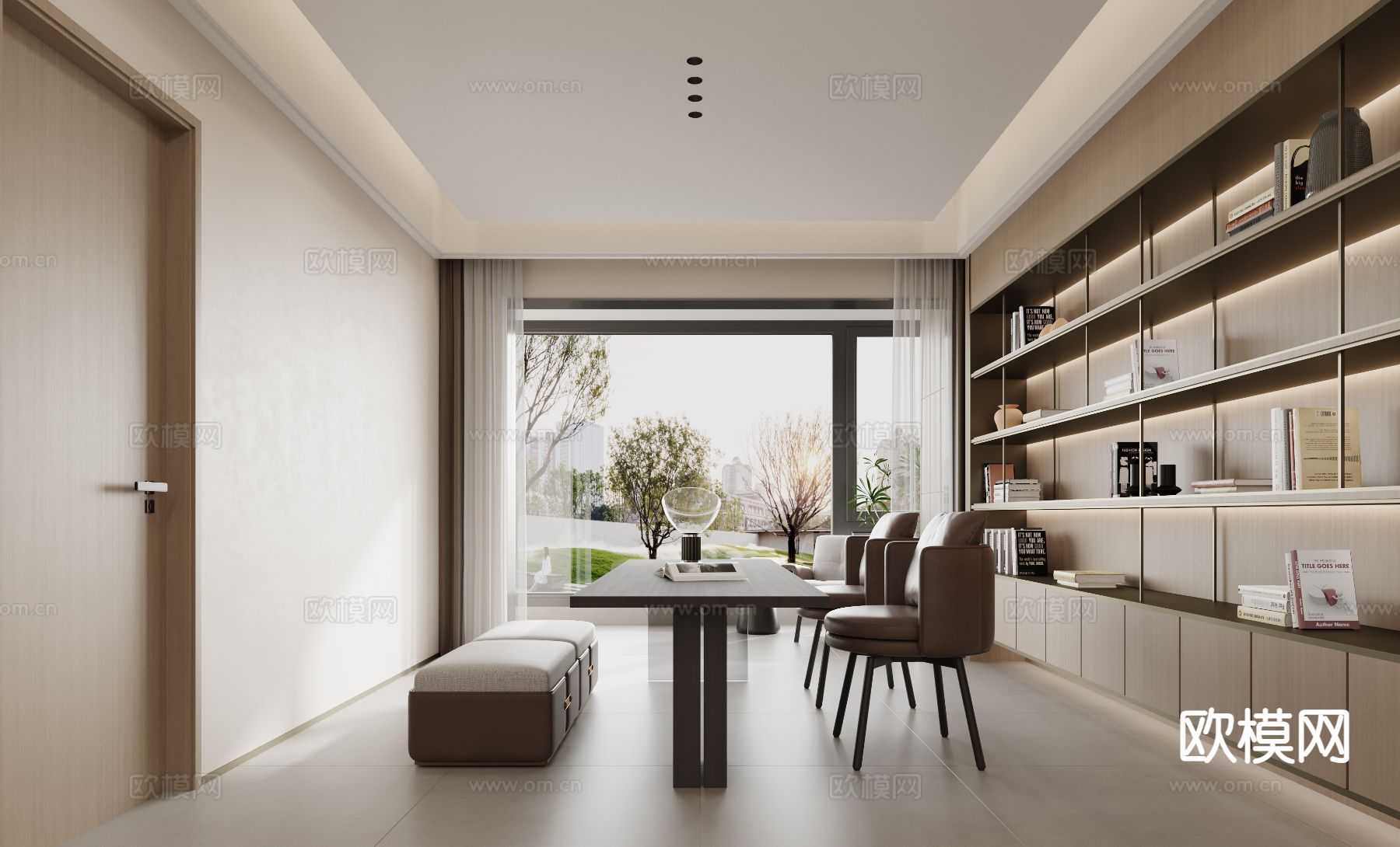 现代书房3d模型下载（渲染图1）