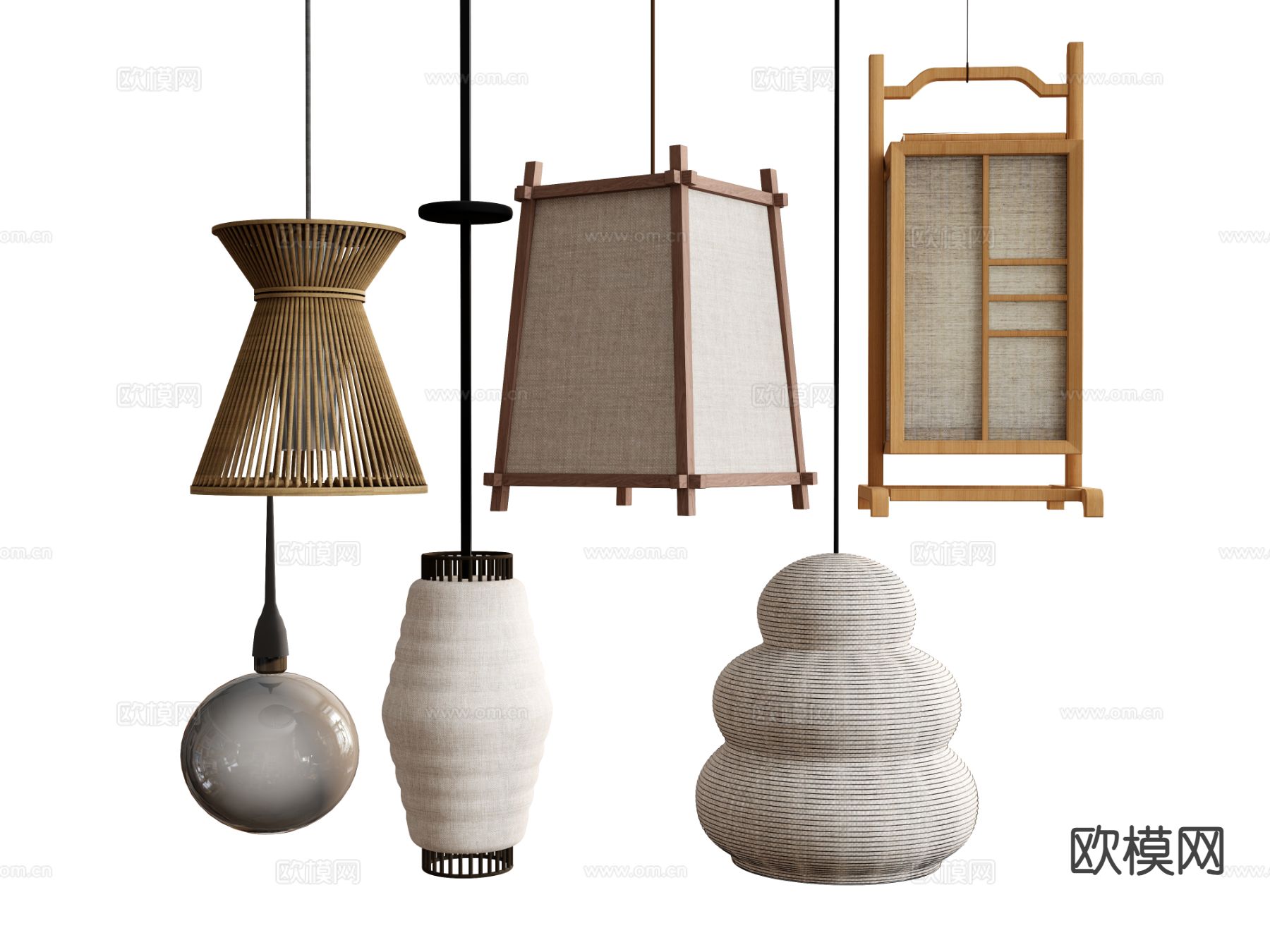 原木风吊灯 灯笼 宣纸灯su模型下载（渲染图2）