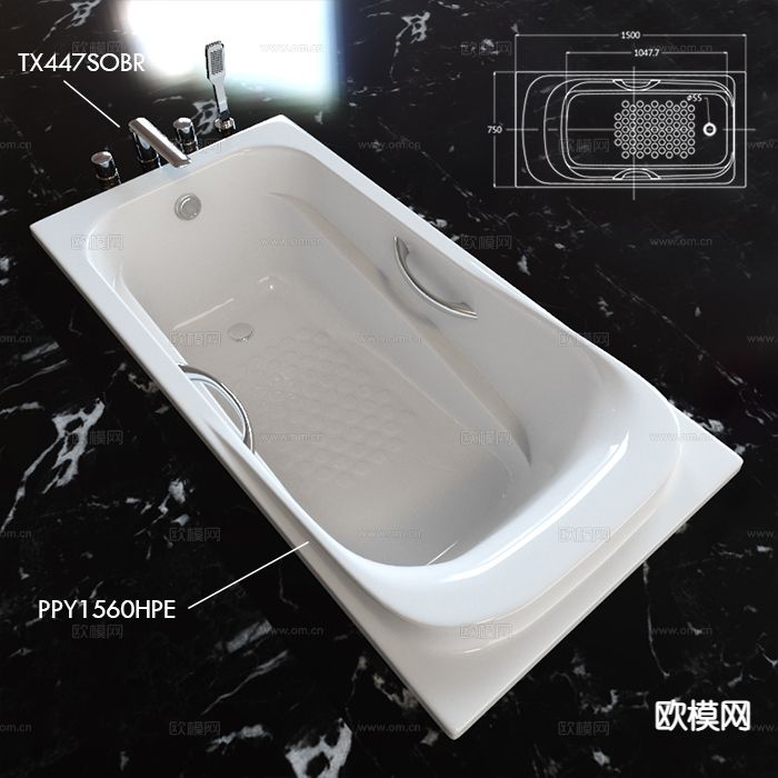 独立浴缸 陶瓷浴缸su模型下载（渲染图2）