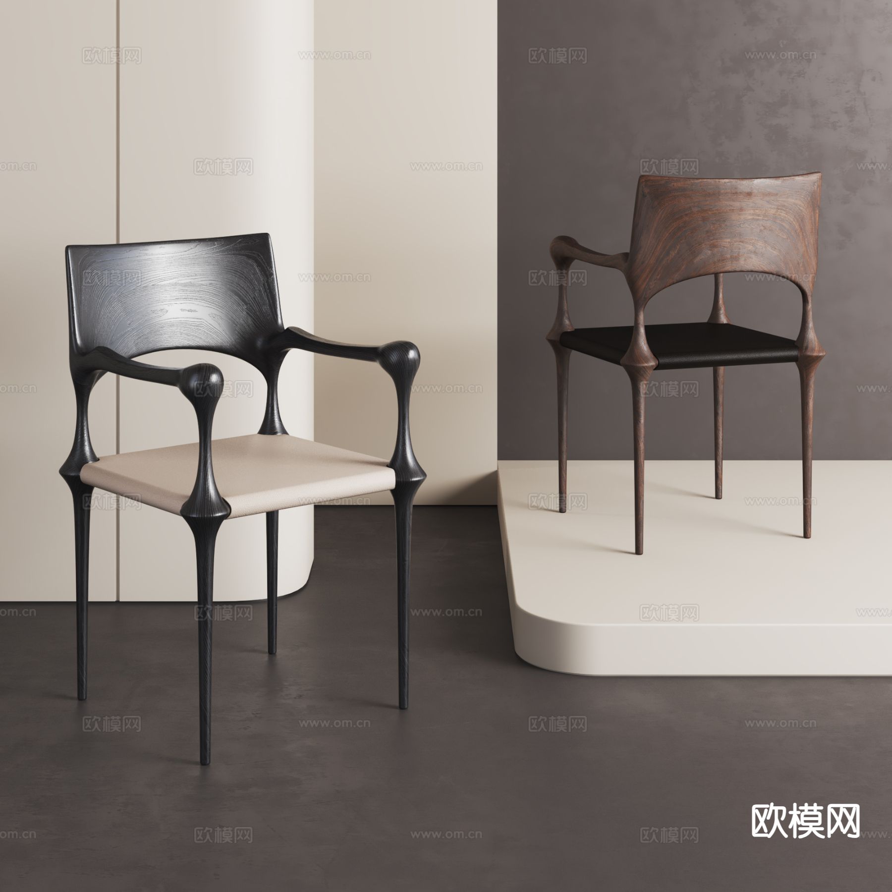 中古风餐椅 单椅su模型下载（渲染图2）