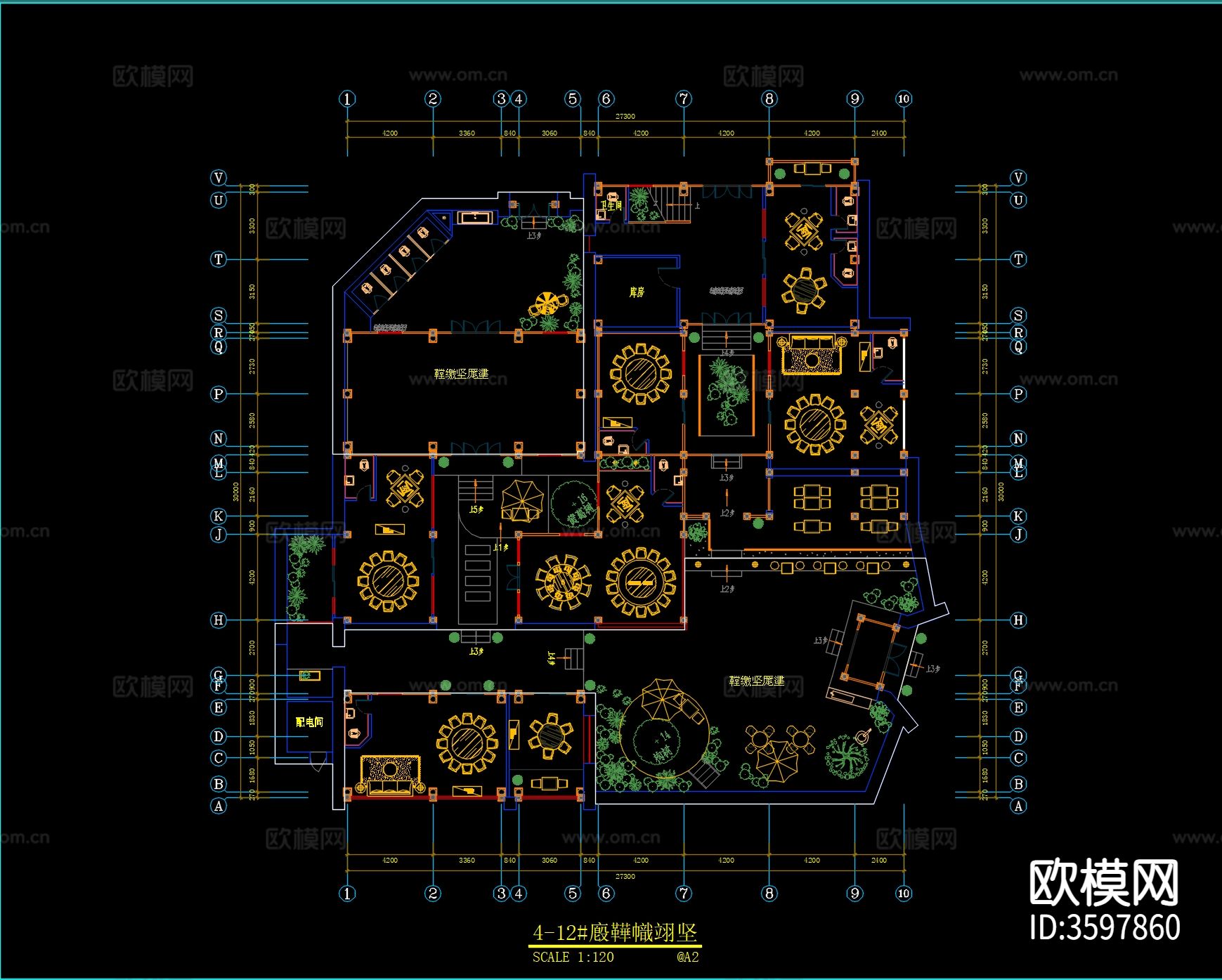 1600㎡中餐厅CAD施工图下载（渲染图4）