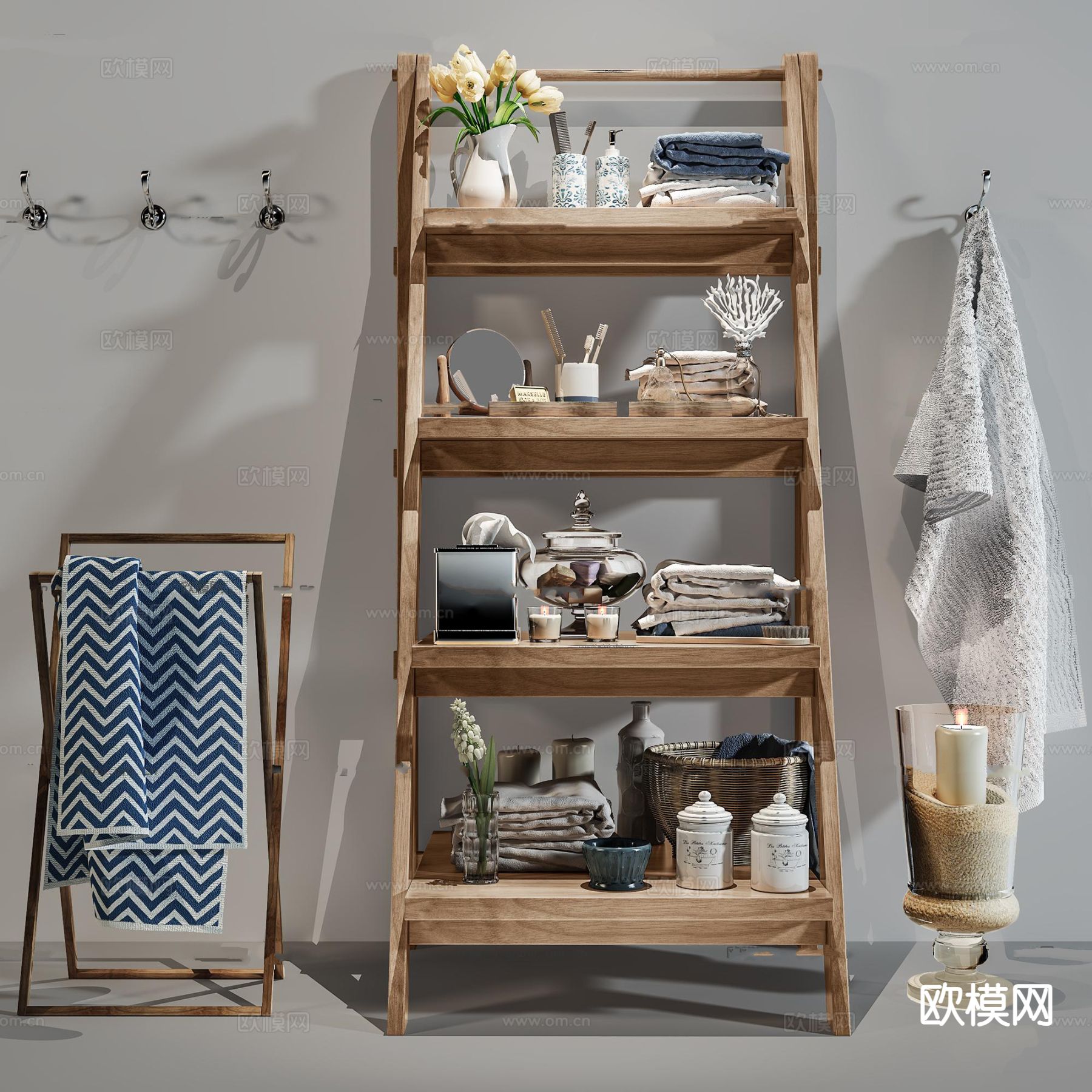 洗浴用品 毛巾 牙刷 浴巾 置物架su模型下载（渲染图2）