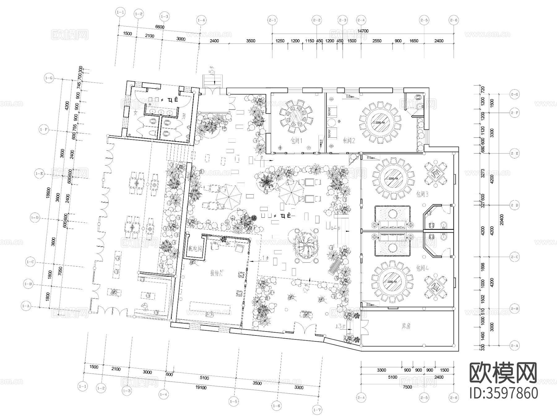 1600㎡中餐厅CAD施工图下载（渲染图1）