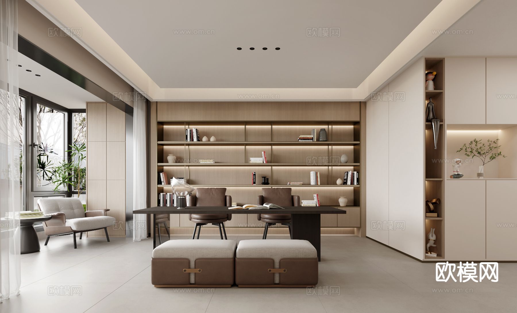 现代书房3d模型下载（渲染图2）
